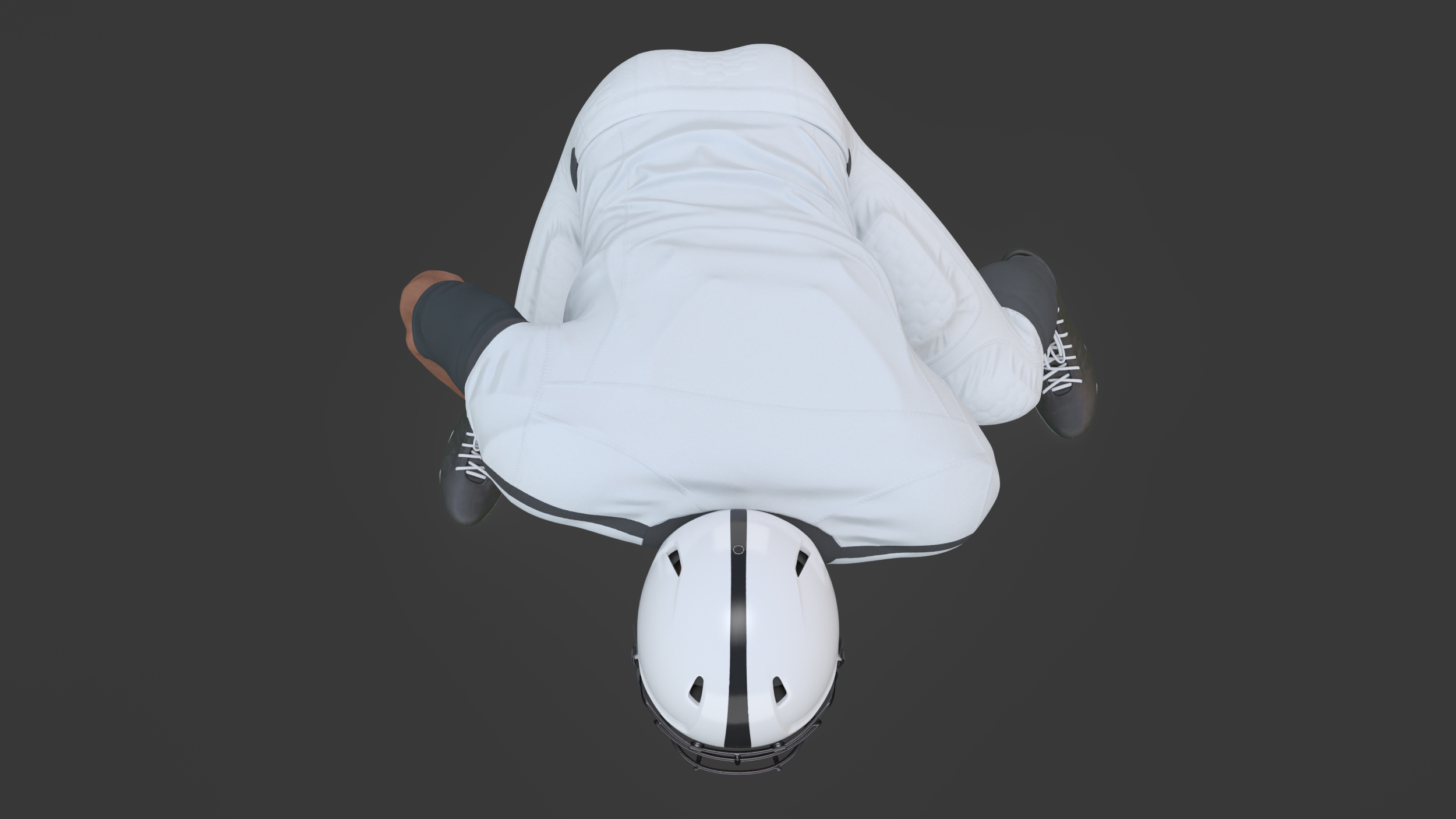 3D American Football Player Crouching Black Man White Uniform model