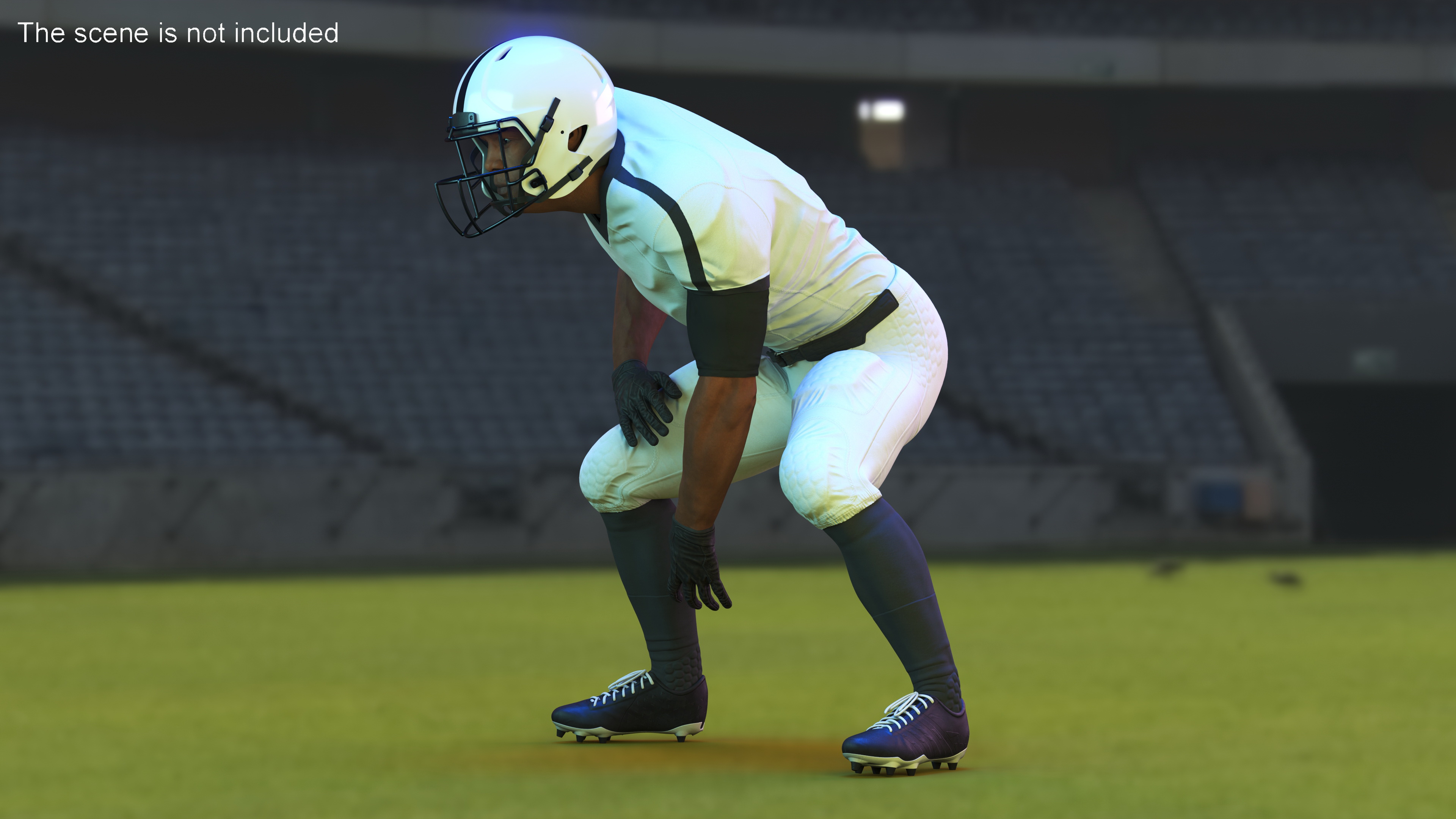 3D American Football Player Crouching Black Man White Uniform model