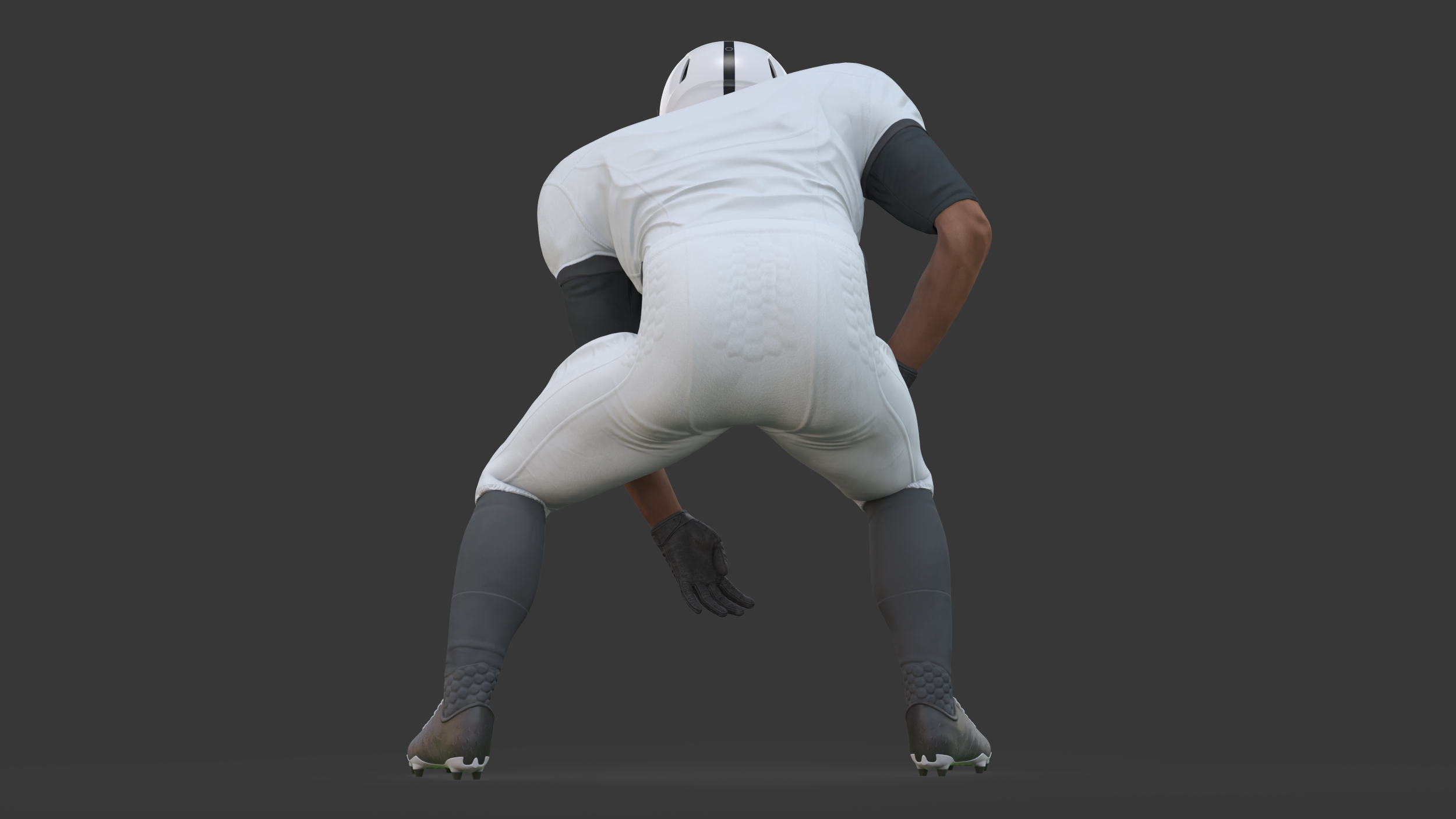 3D American Football Player Crouching Black Man White Uniform model