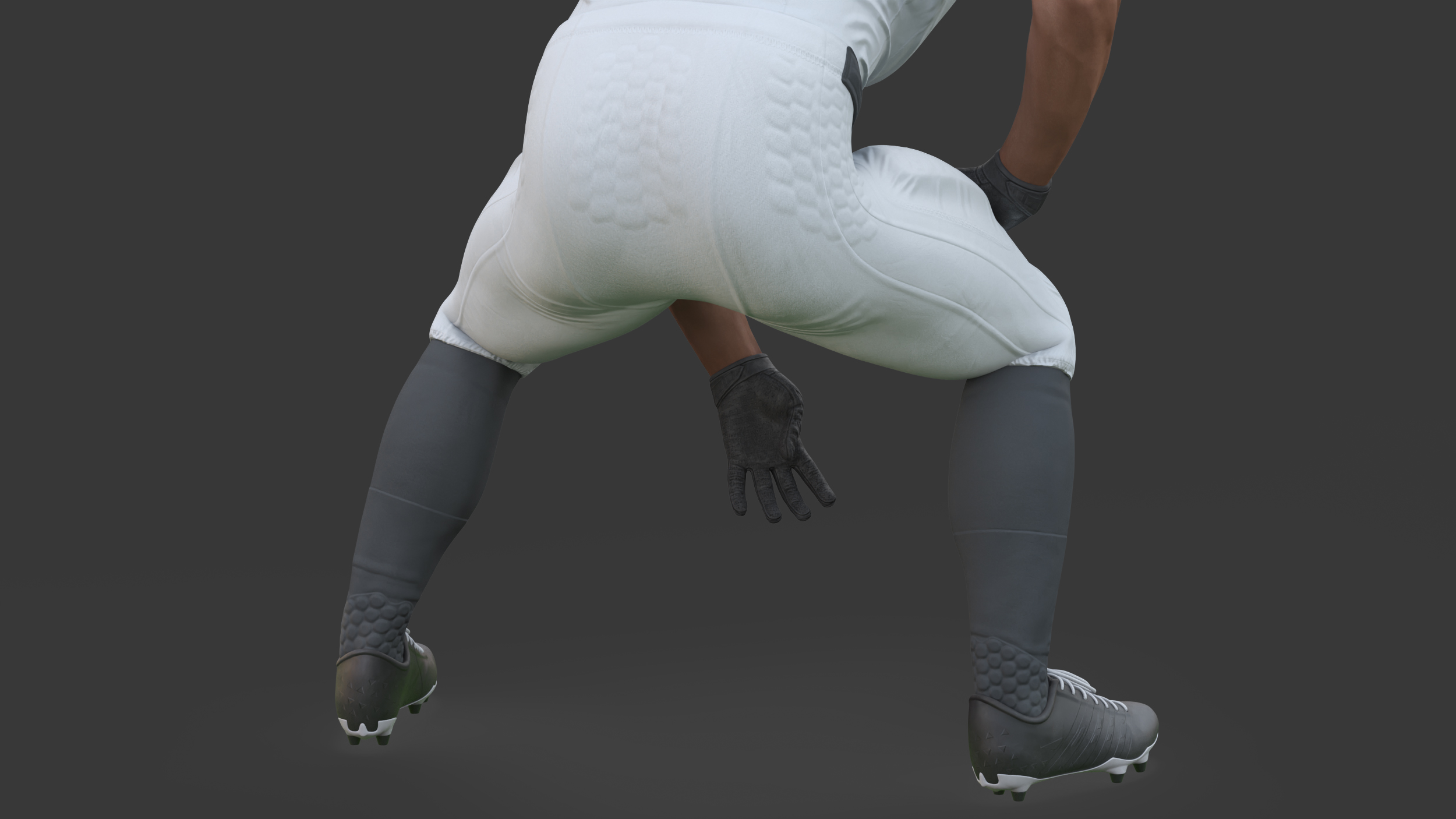 3D American Football Player Crouching Black Man White Uniform model