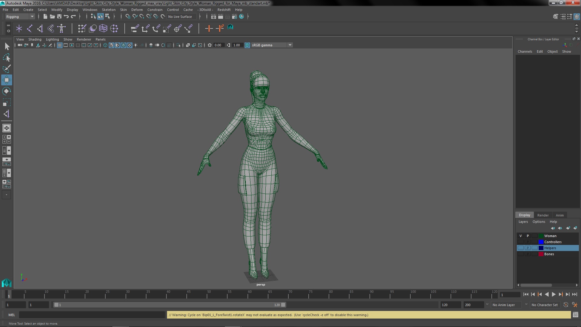 3D Light Skin City Style Woman Rigged for Maya model
