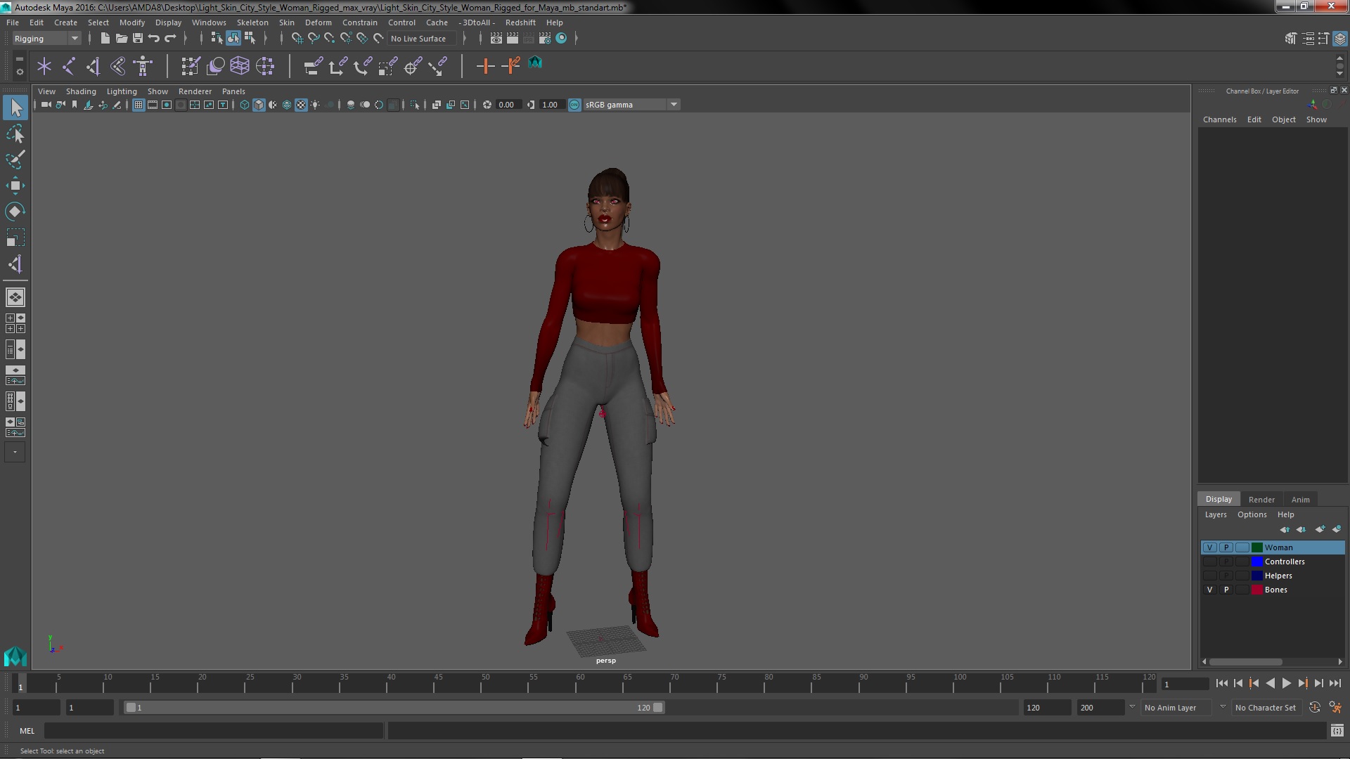 3D Light Skin City Style Woman Rigged for Maya model