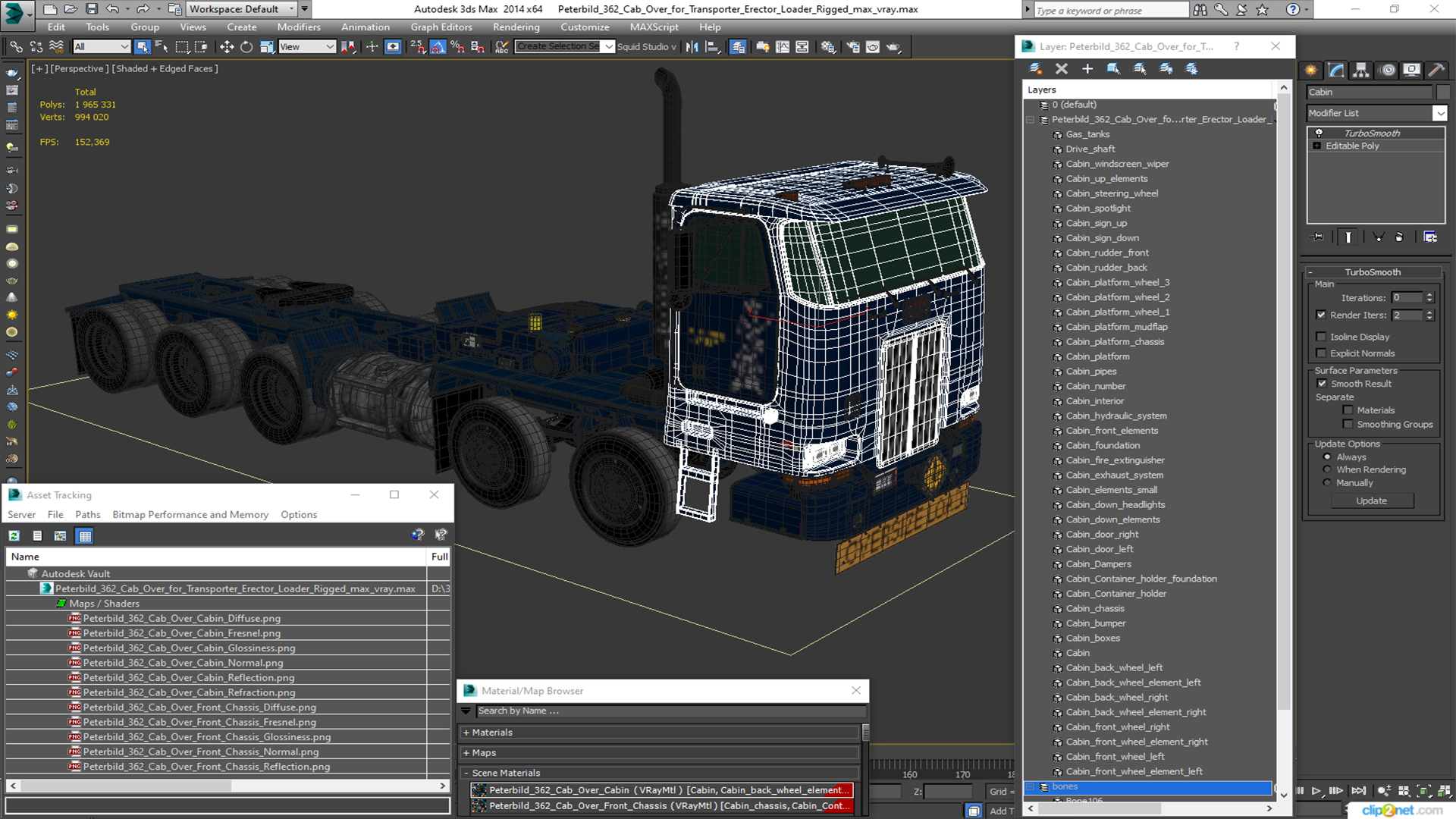 Peterbild 362 Cab Over for Transporter Erector Loader Rigged for Maya 3D model
