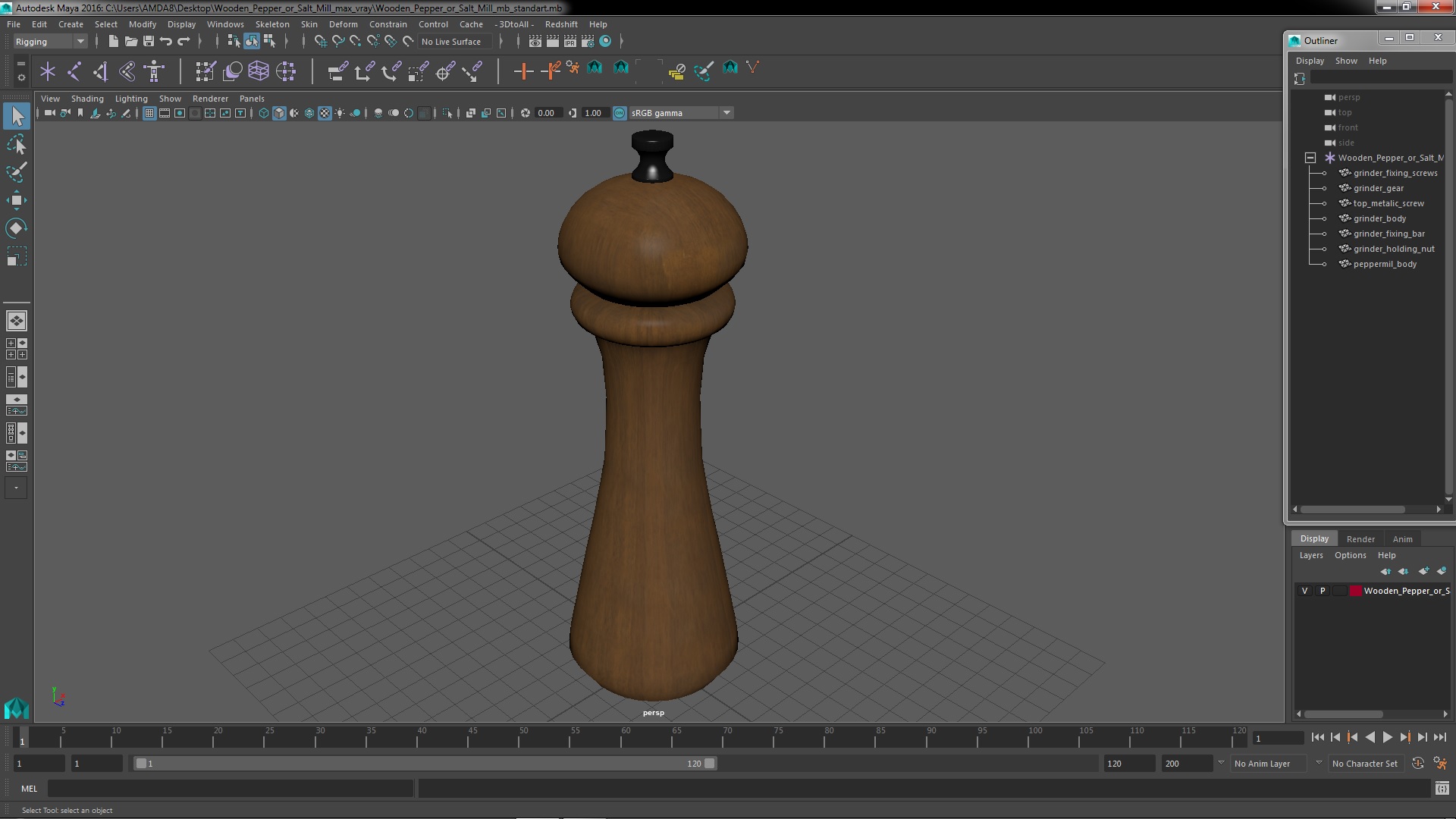 3D Wooden Pepper or Salt Mill