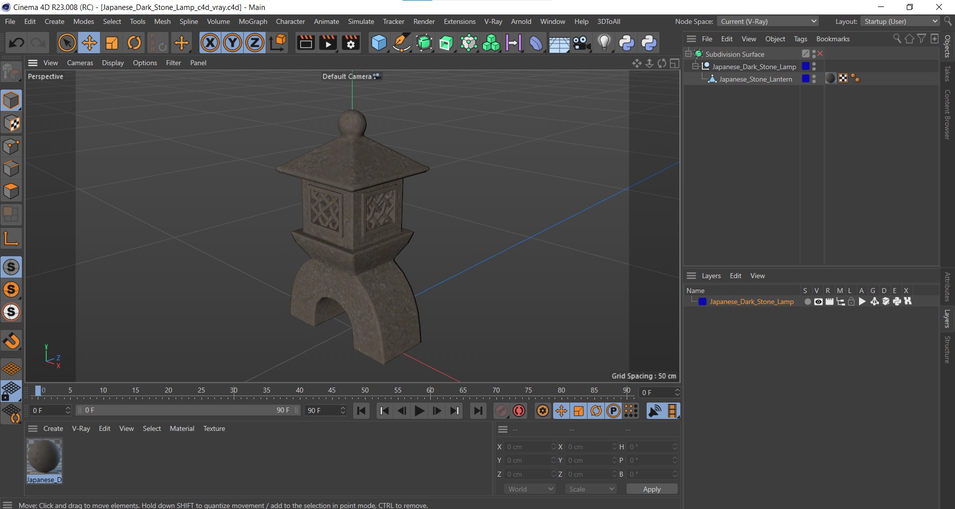 Japanese Dark Stone Lamp 3D model