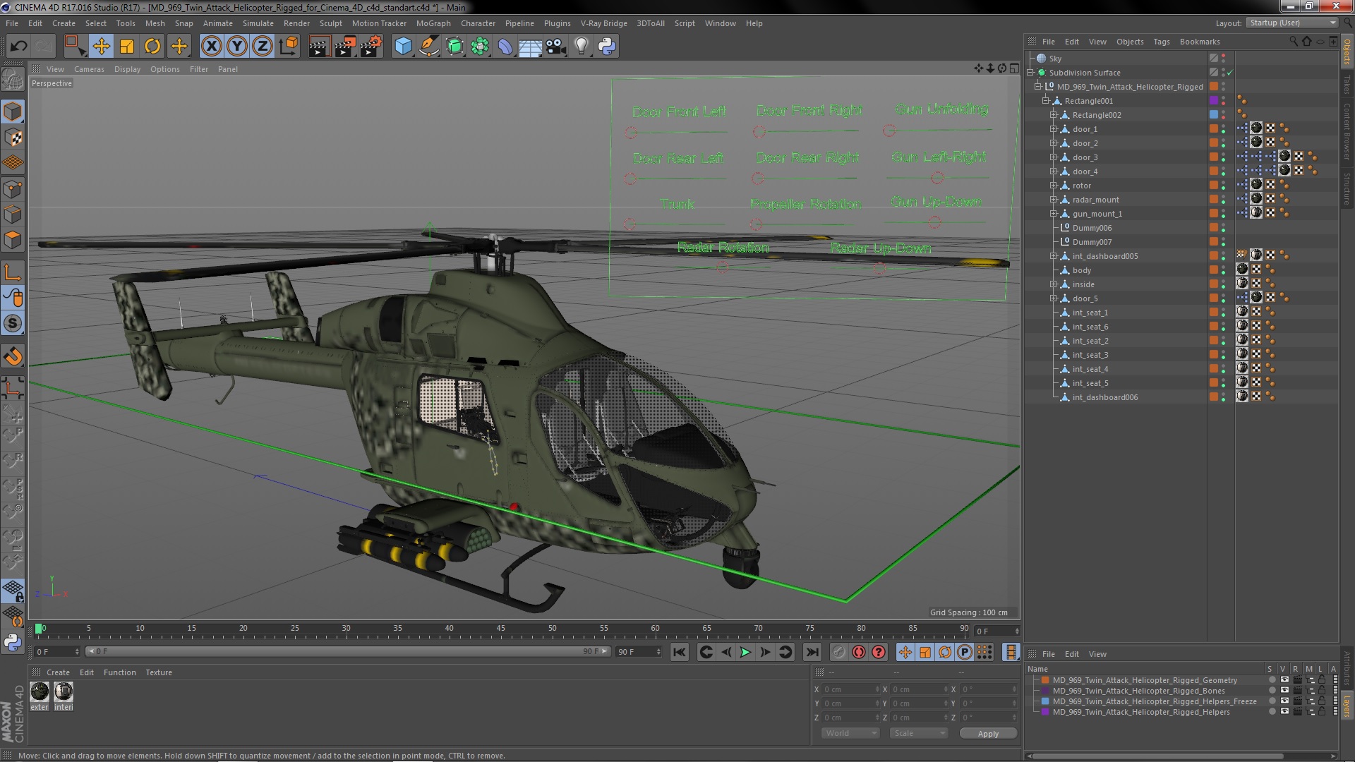 3D model MD 969 Twin Attack Helicopter Rigged for Cinema 4D