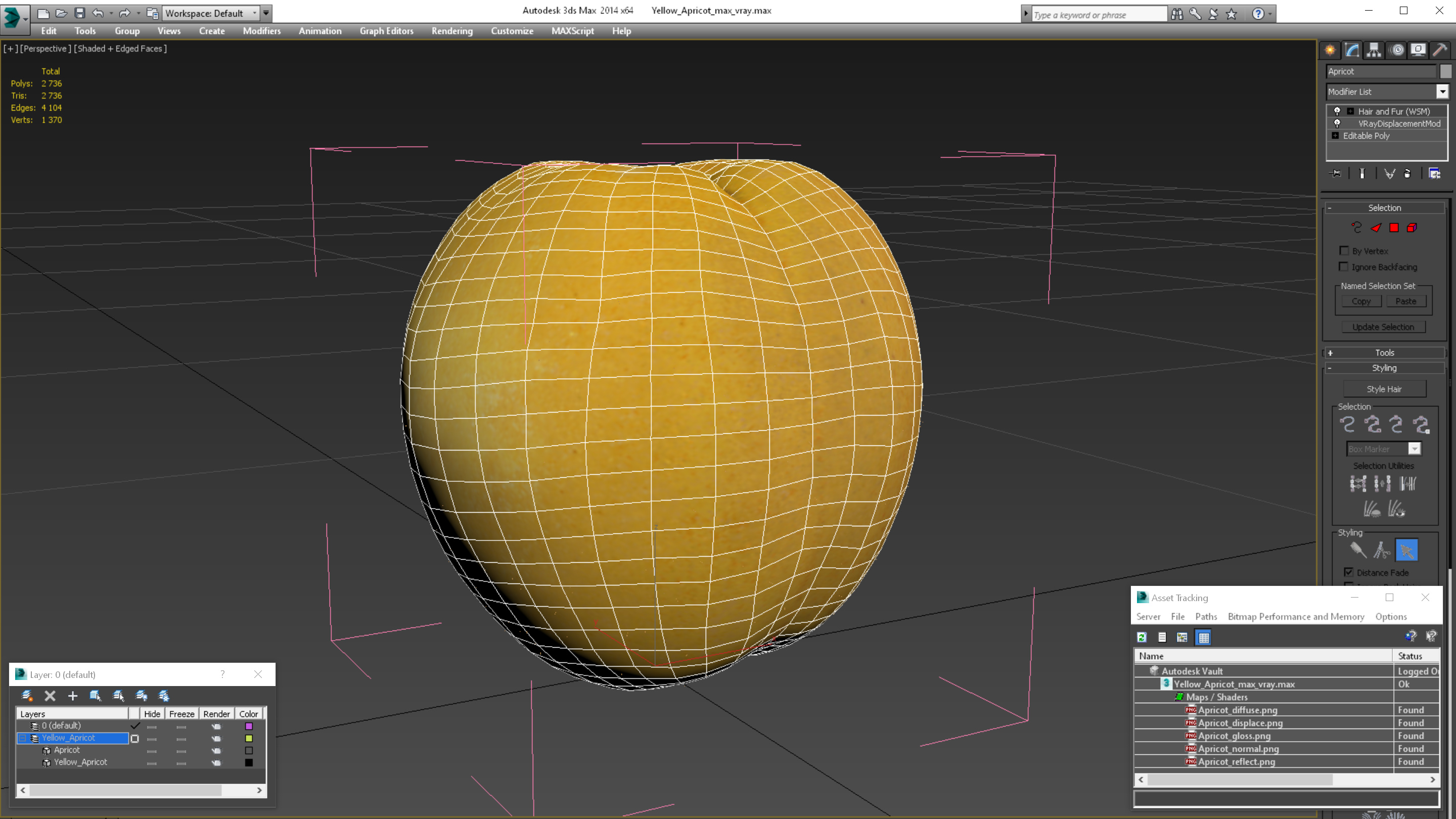 3D Yellow Apricot Fur model