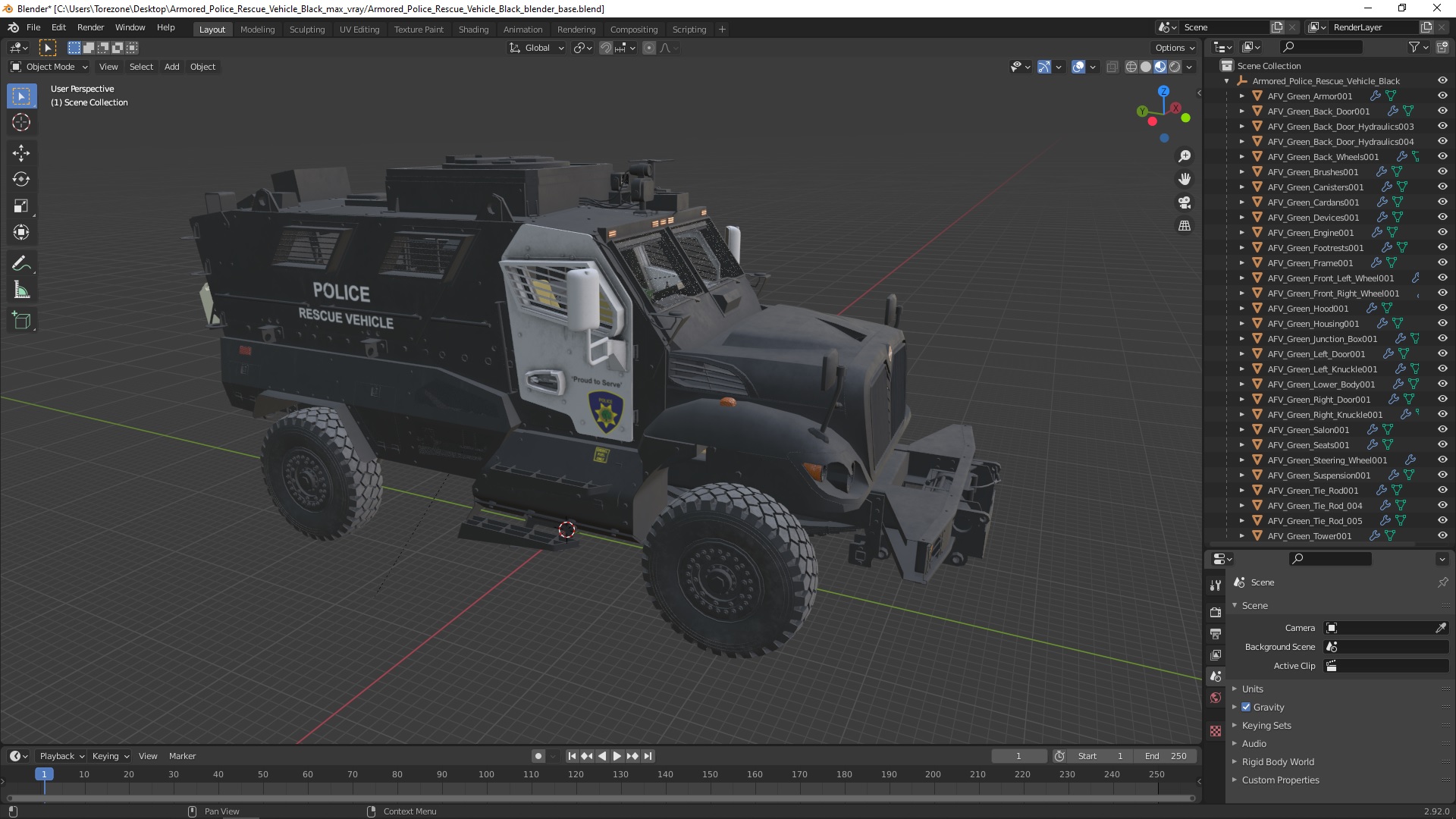 3D model Armored Police Rescue Vehicle Black