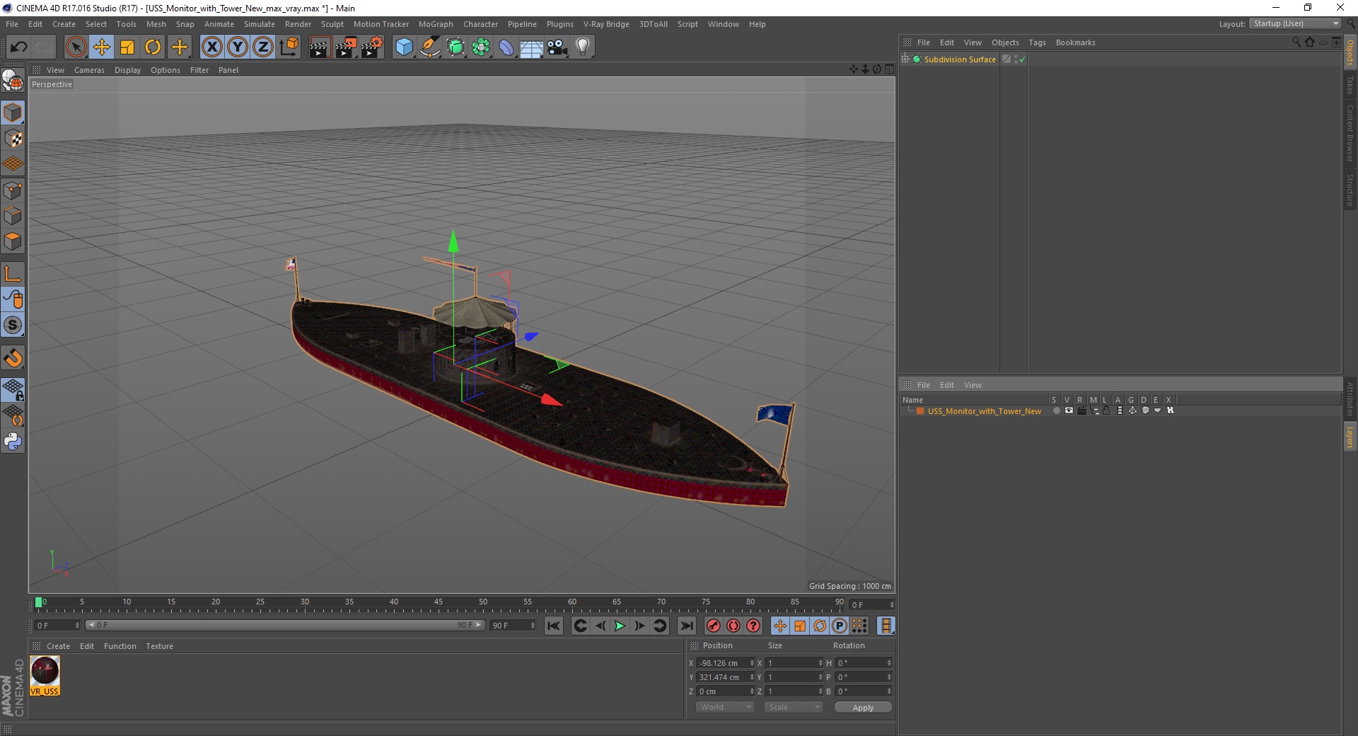 3D USS Monitor with Tower New