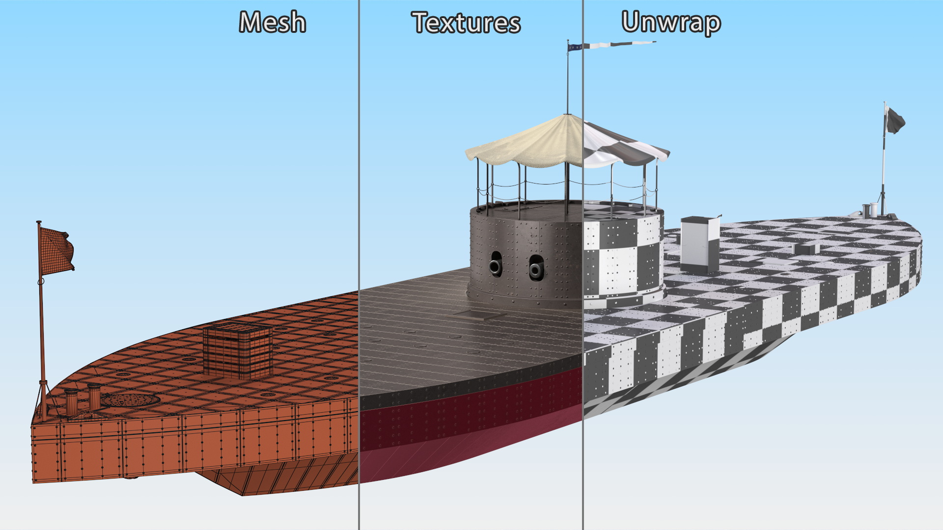3D USS Monitor with Tower New