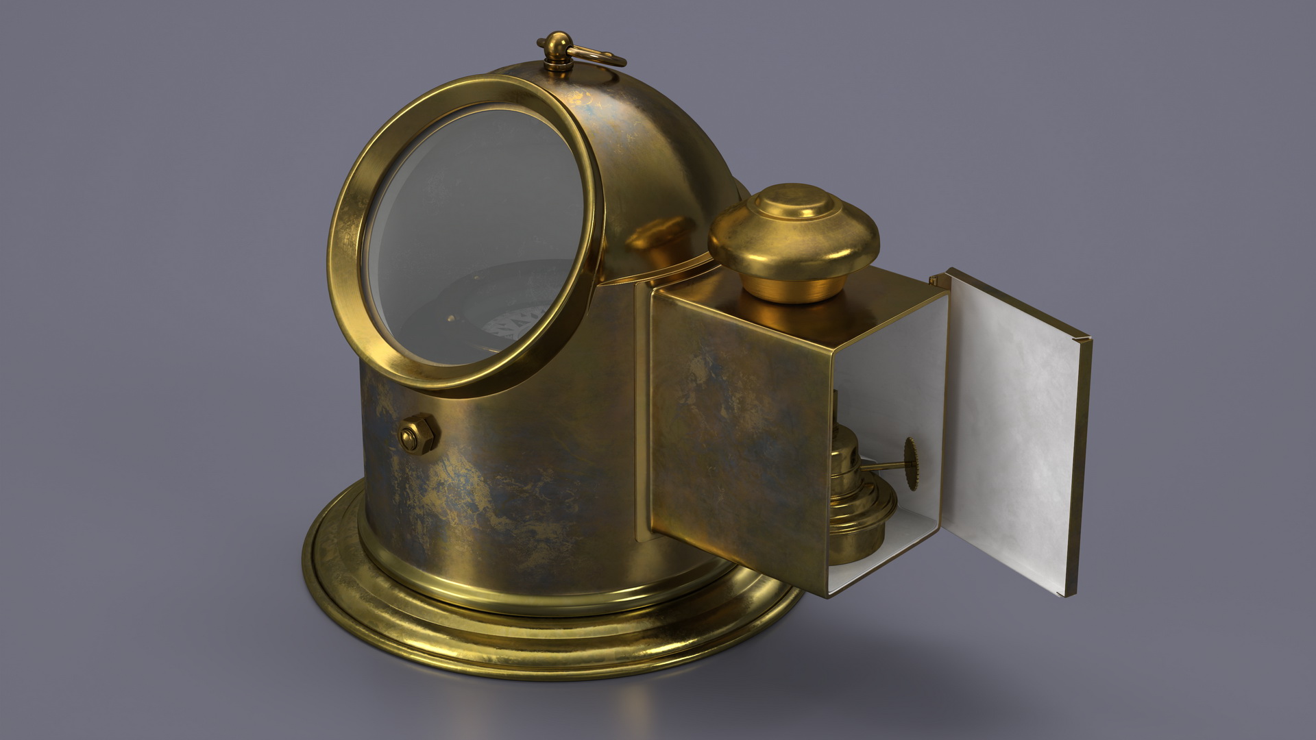 Antique Marine Binnacle Boat Oil Lamp Old Brass Open 3D