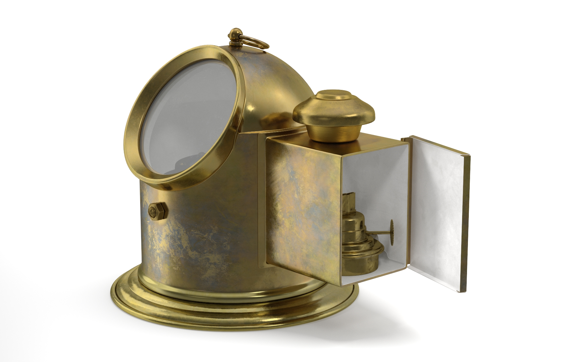 Antique Marine Binnacle Boat Oil Lamp Old Brass Open 3D
