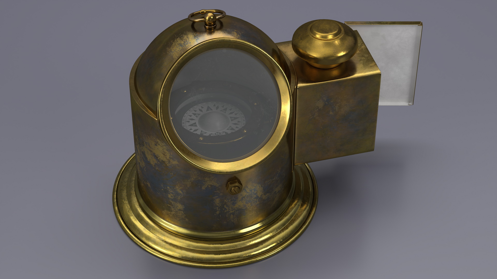Antique Marine Binnacle Boat Oil Lamp Old Brass Open 3D