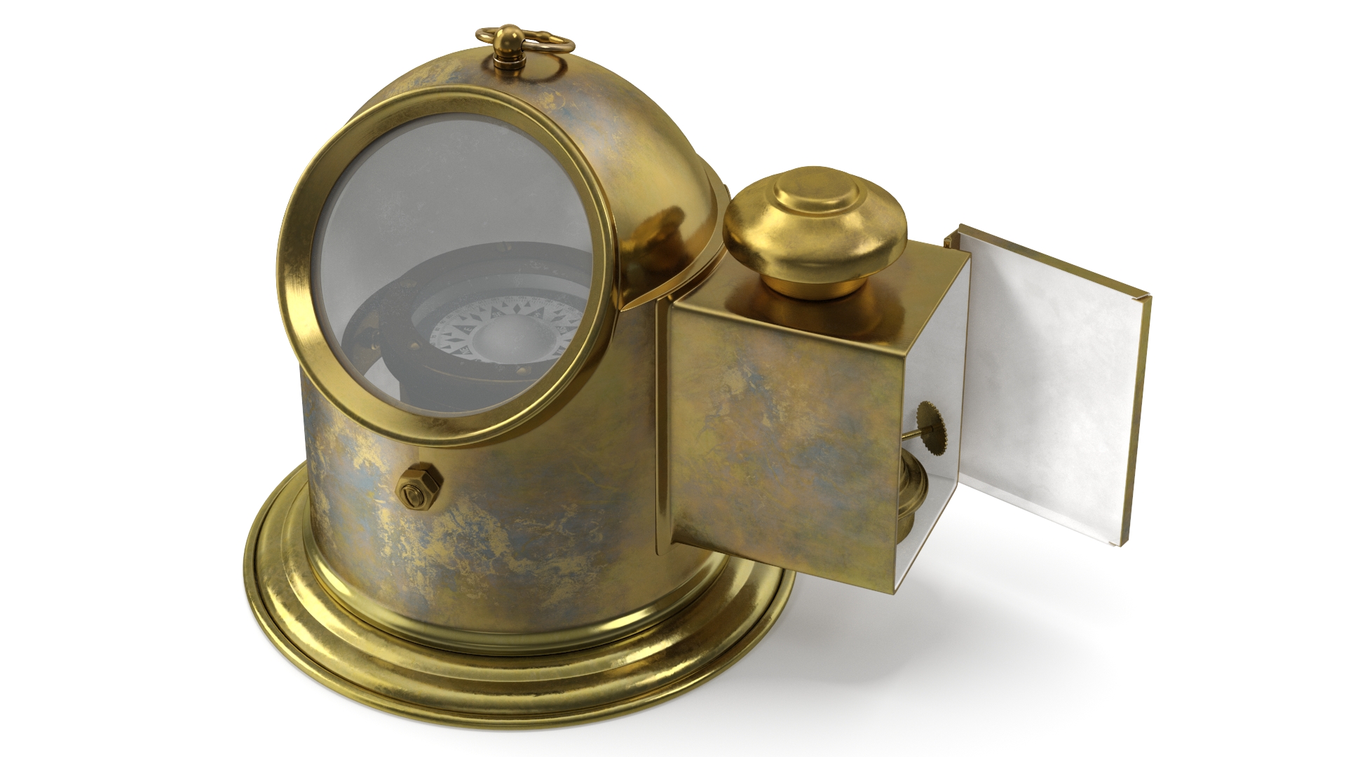 Antique Marine Binnacle Boat Oil Lamp Old Brass Open 3D