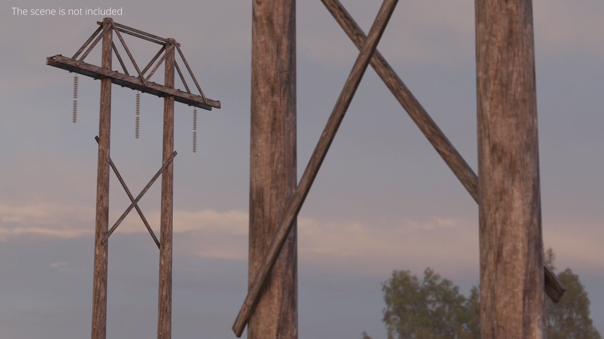 Wooden Utility Pole Structure Brown Old - view 3