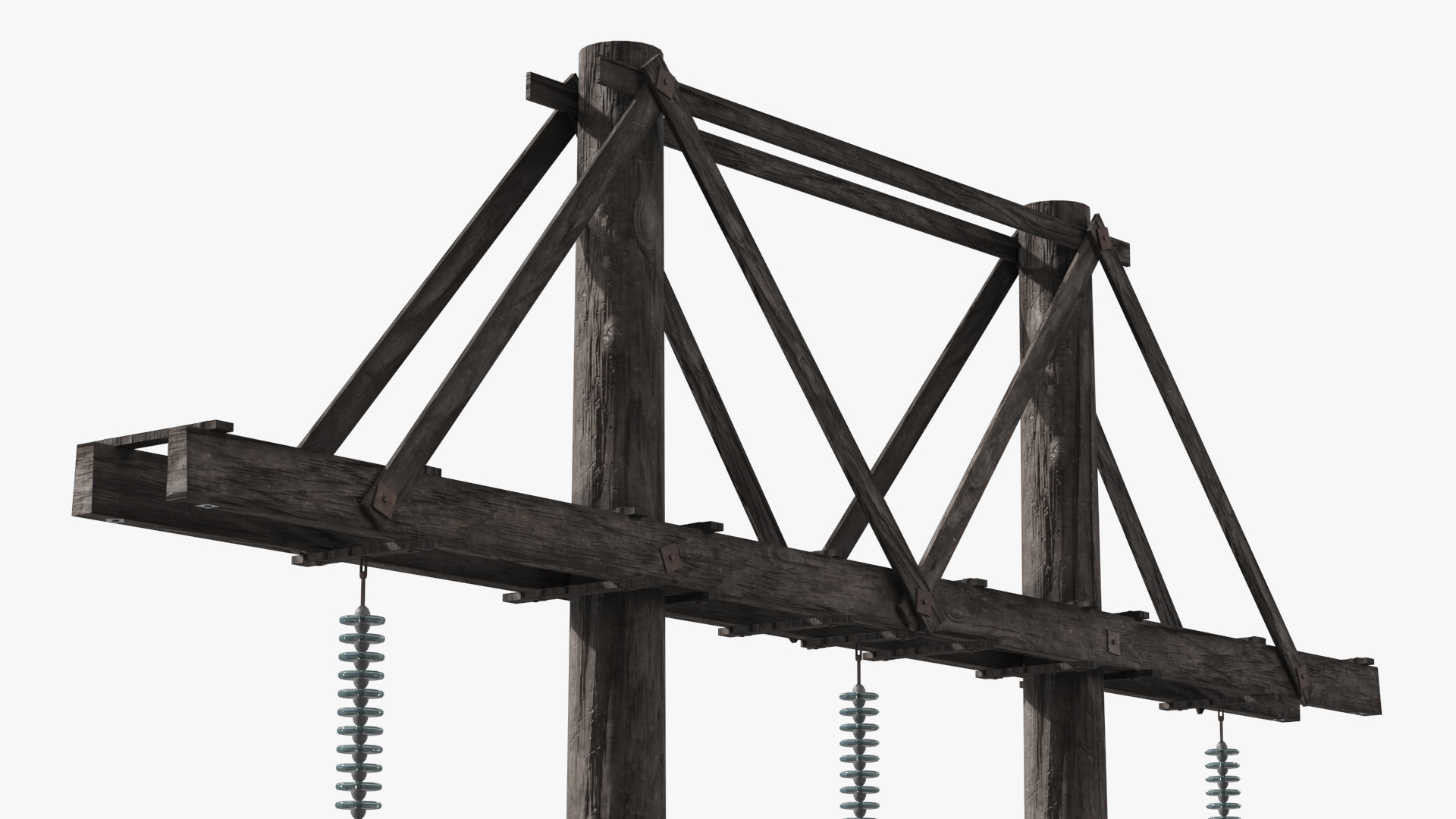 Wooden Utility Pole Structure Brown Old - view 6