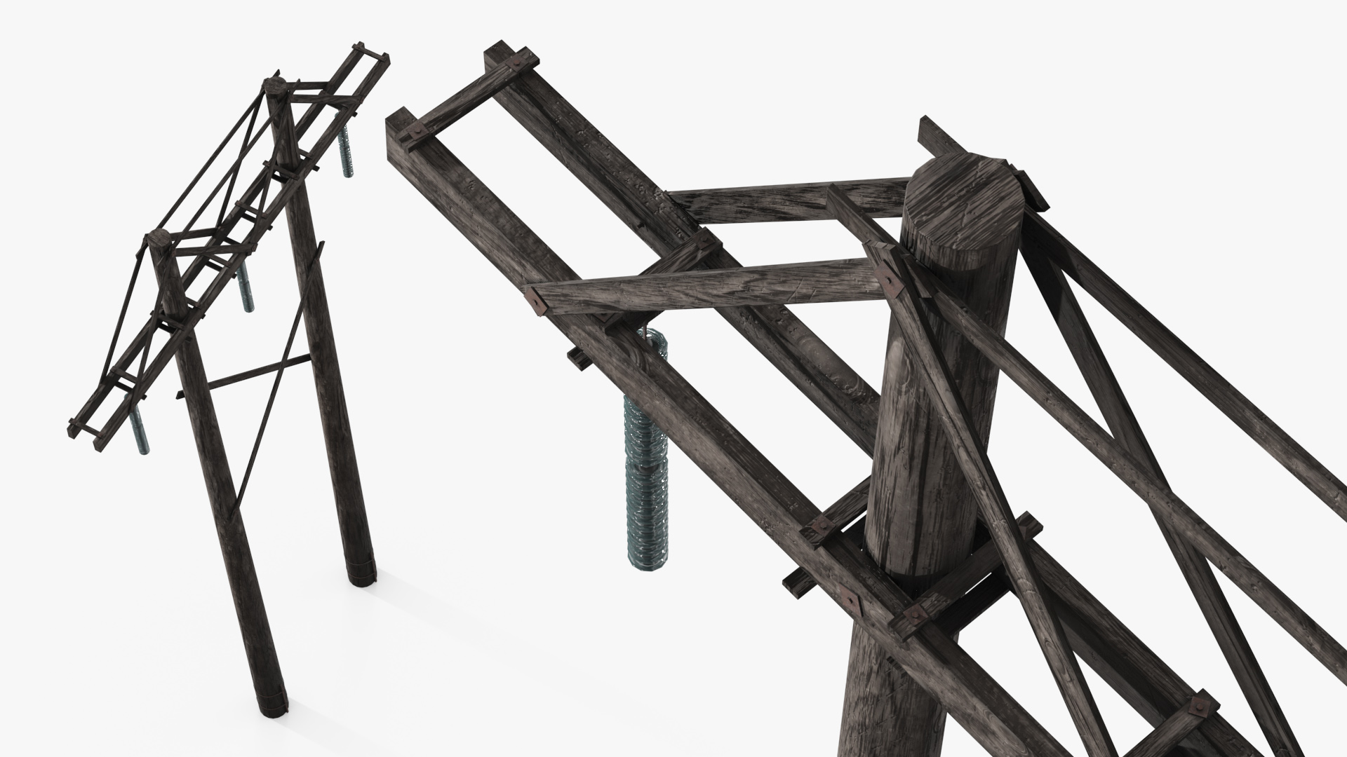 Wooden Utility Pole Structure Brown Old - view 4