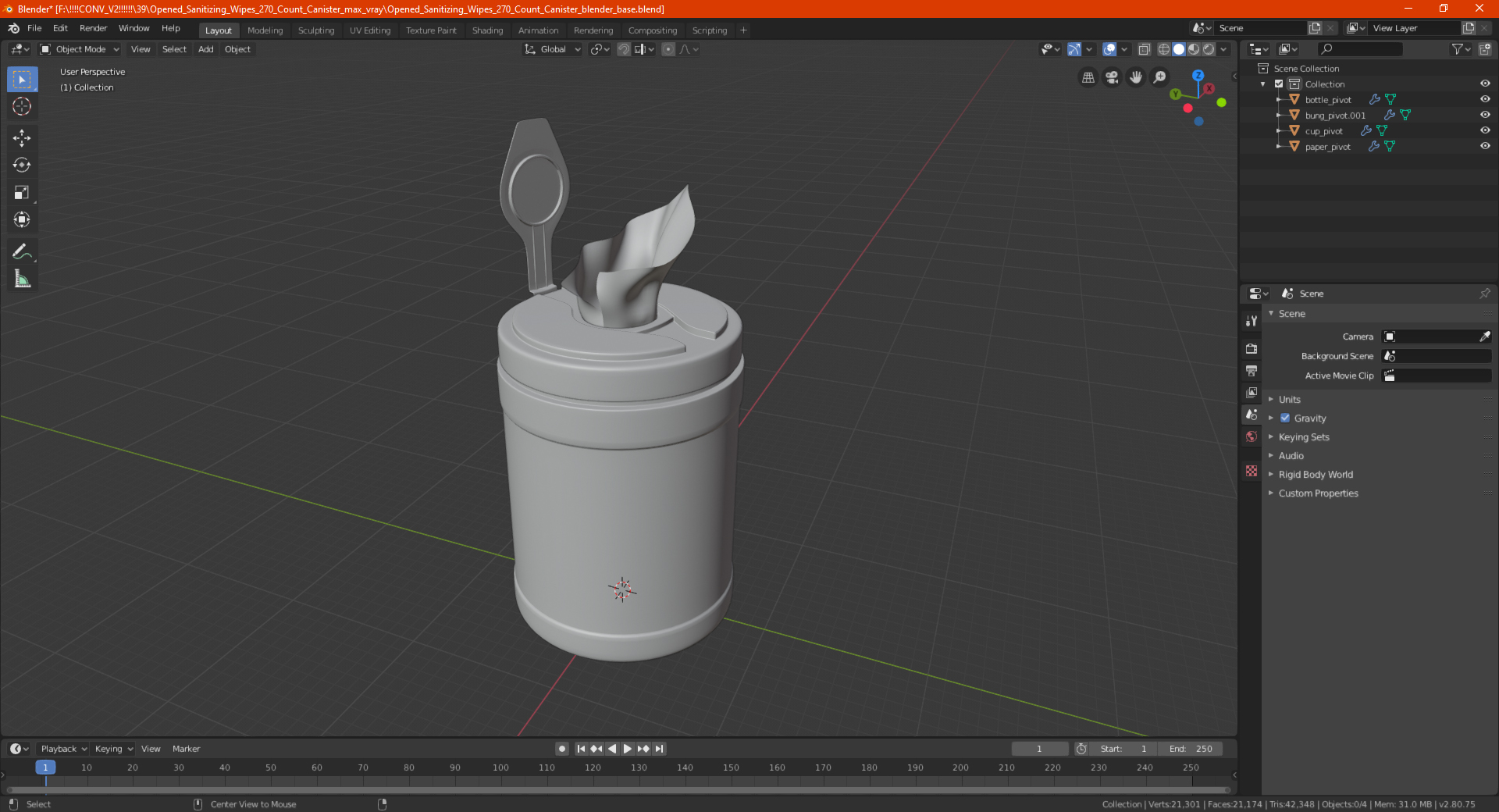 Opened Sanitizing Wipes 270 Count Canister 3D
