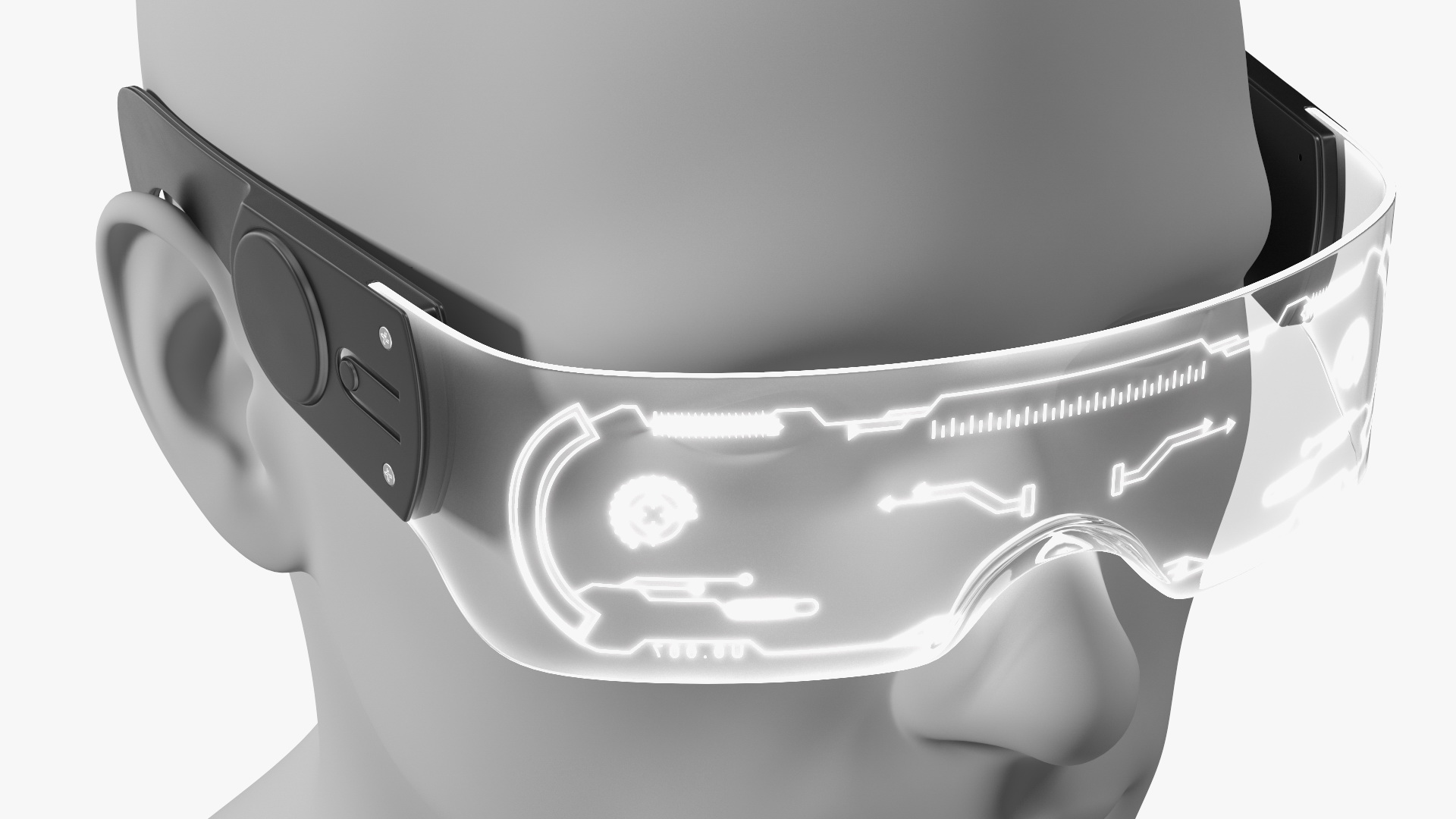 White Cyberpunk LED Glasses 3D