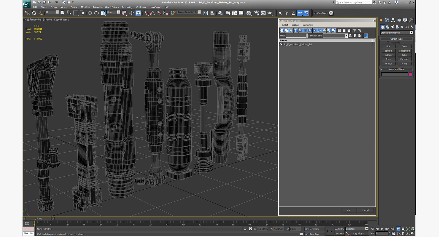 Sci Fi Anodized Pistons Set 3D
