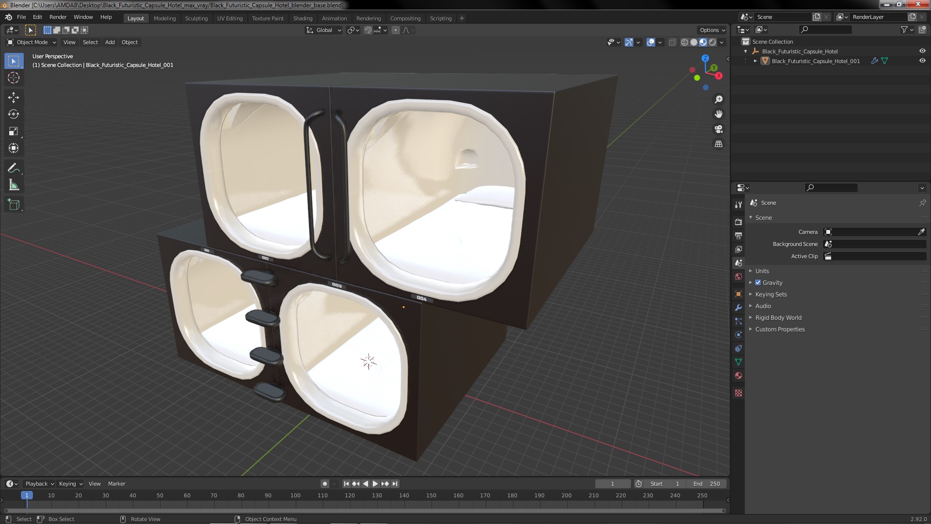 3D model Black Futuristic Capsule Hotel