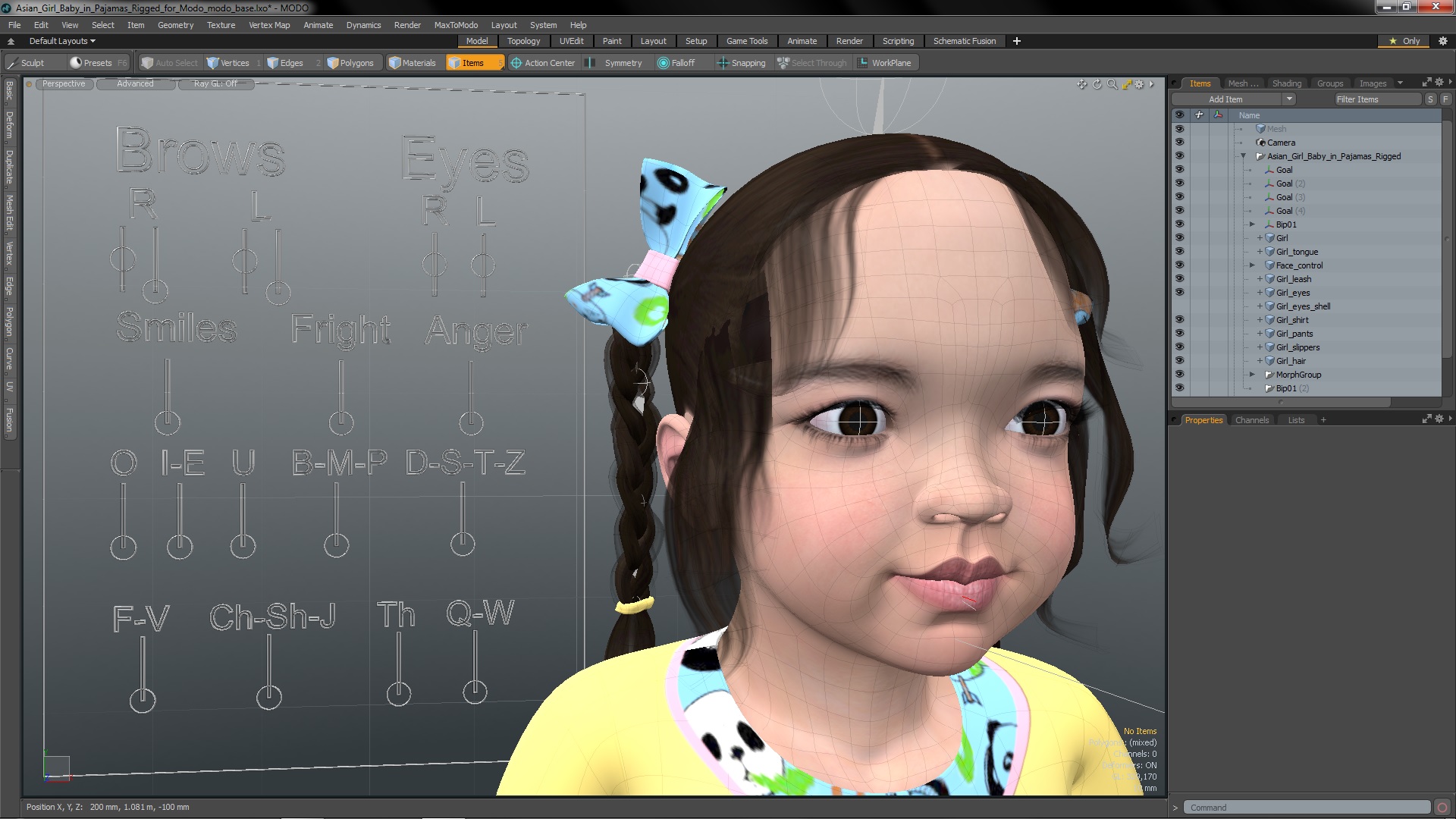 Asian Girl Baby in Pajamas Rigged for Modo 3D