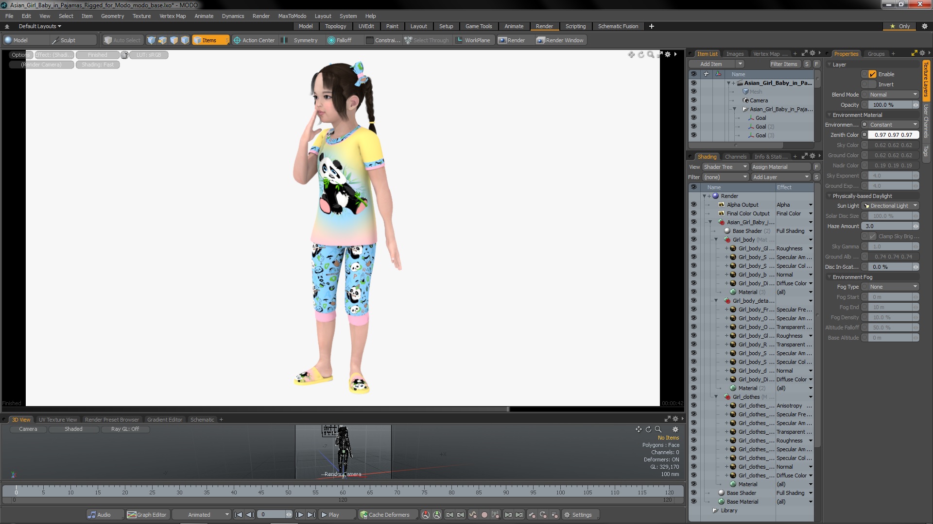 Asian Girl Baby in Pajamas Rigged for Modo 3D
