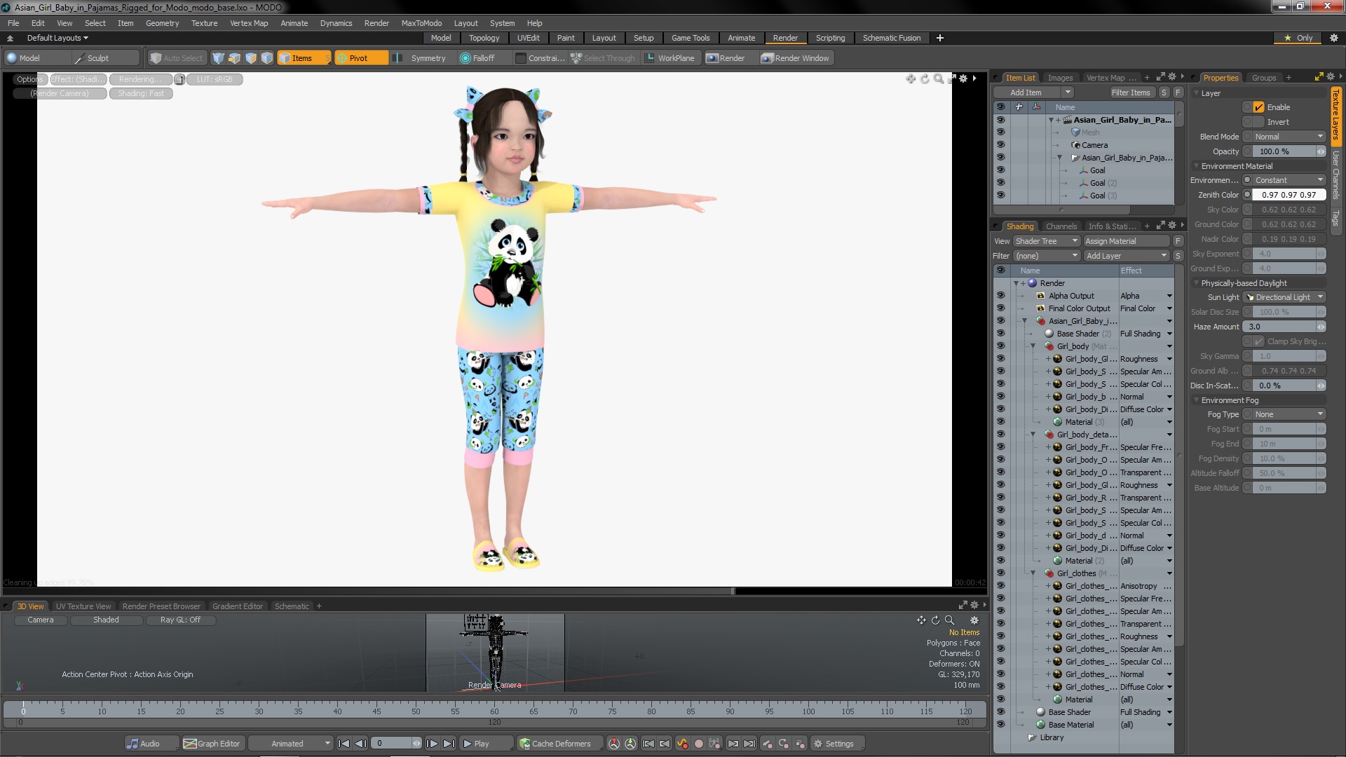 Asian Girl Baby in Pajamas Rigged for Modo 3D