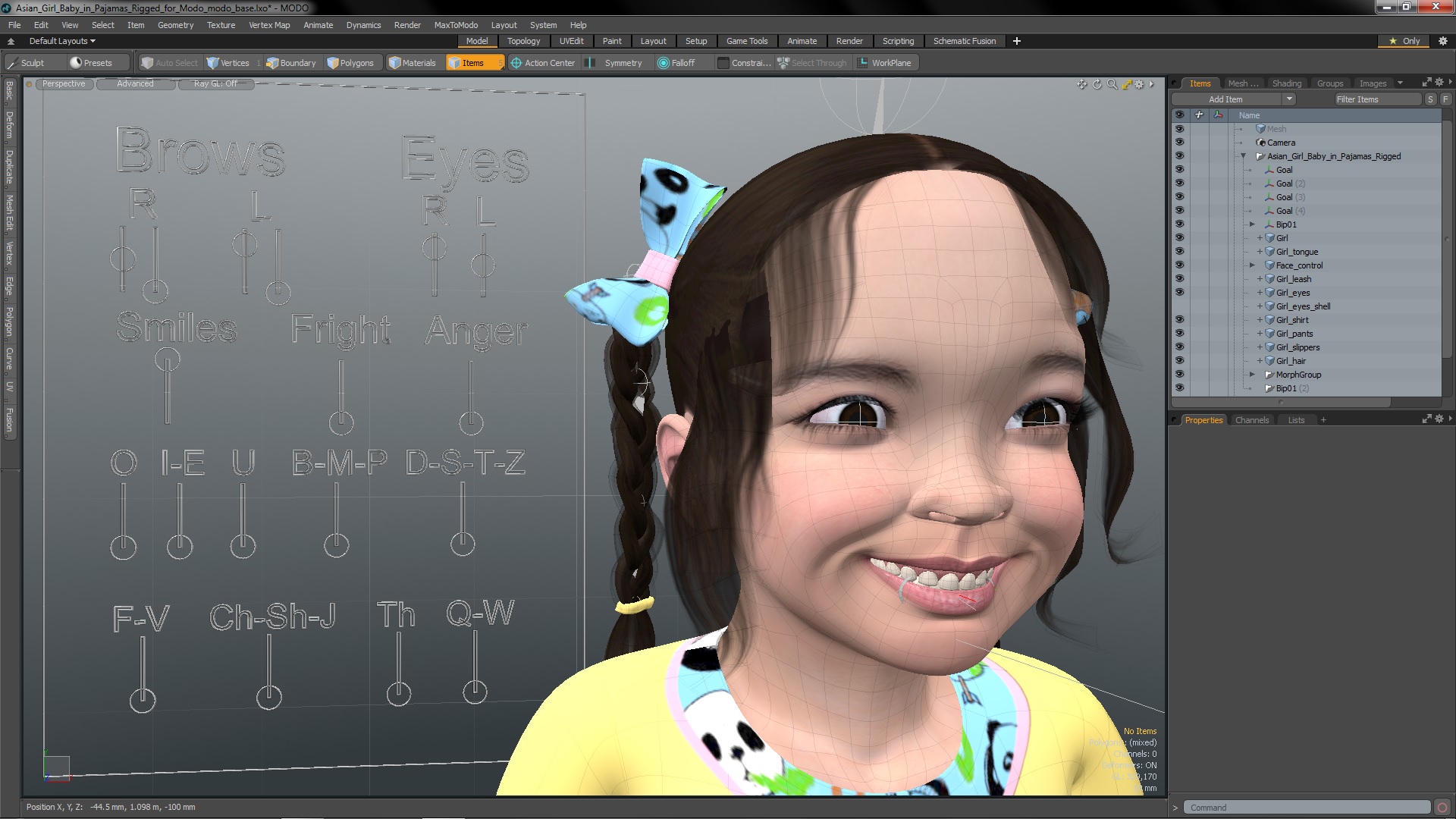 Asian Girl Baby in Pajamas Rigged for Modo 3D