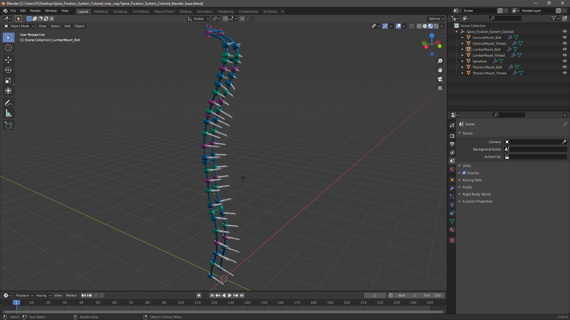 Spine Fixation System Colored 3D model