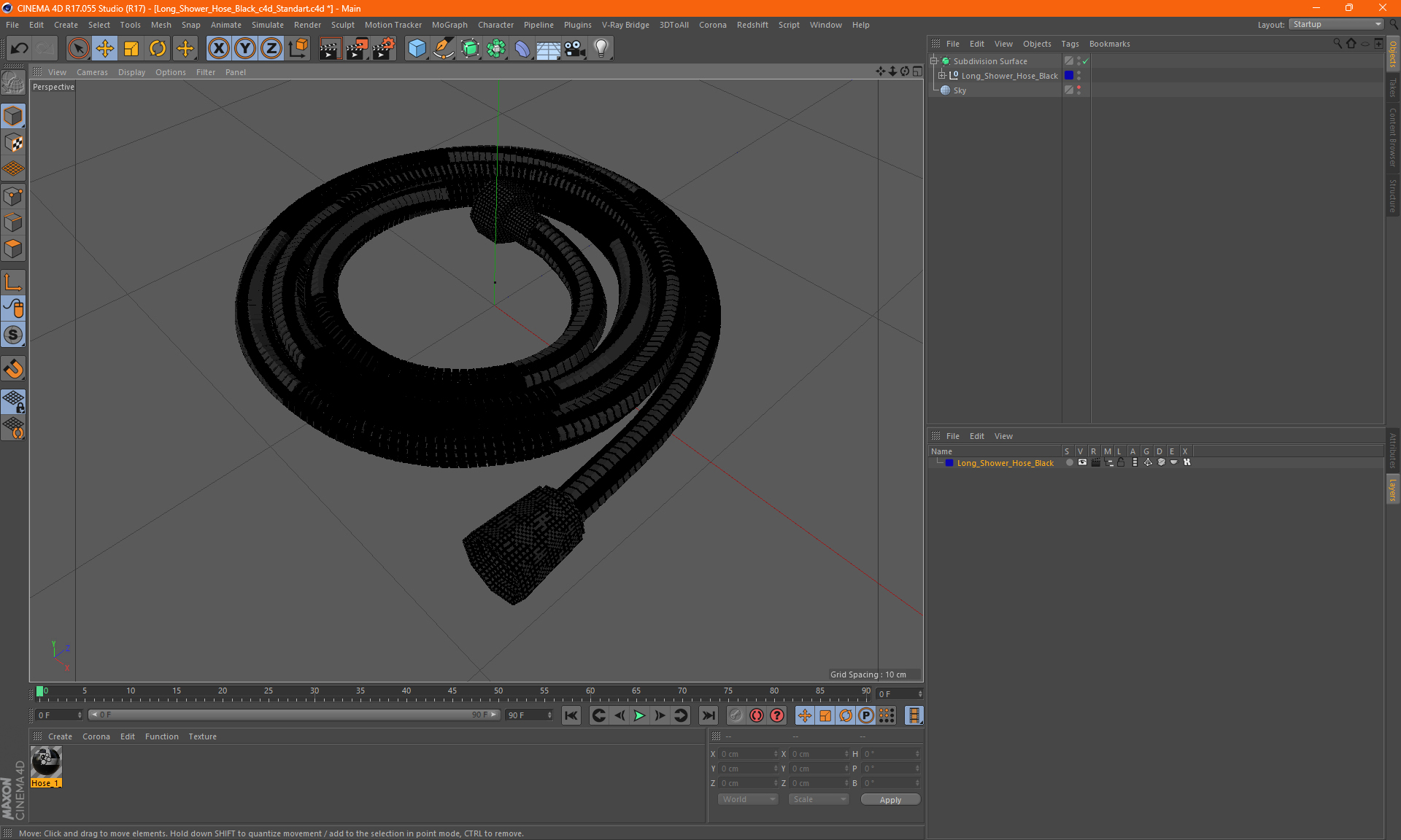 Long Shower Hose Black 3D