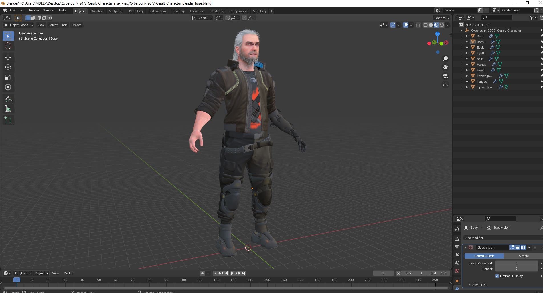3D Cyberpunk 2077 Geralt Character