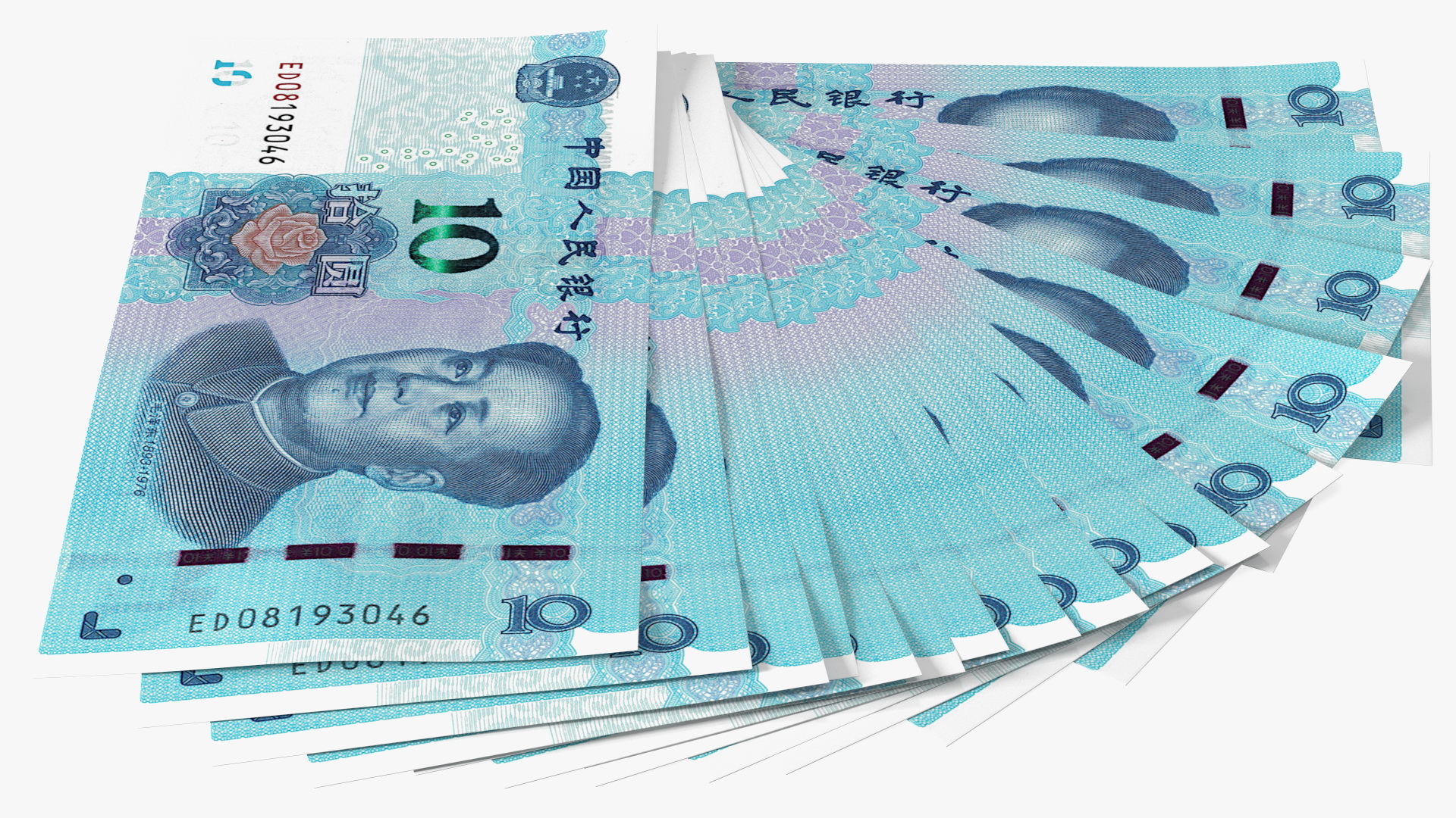 Fan of Chinese 10 Yuan 2019 Banknotes 3D