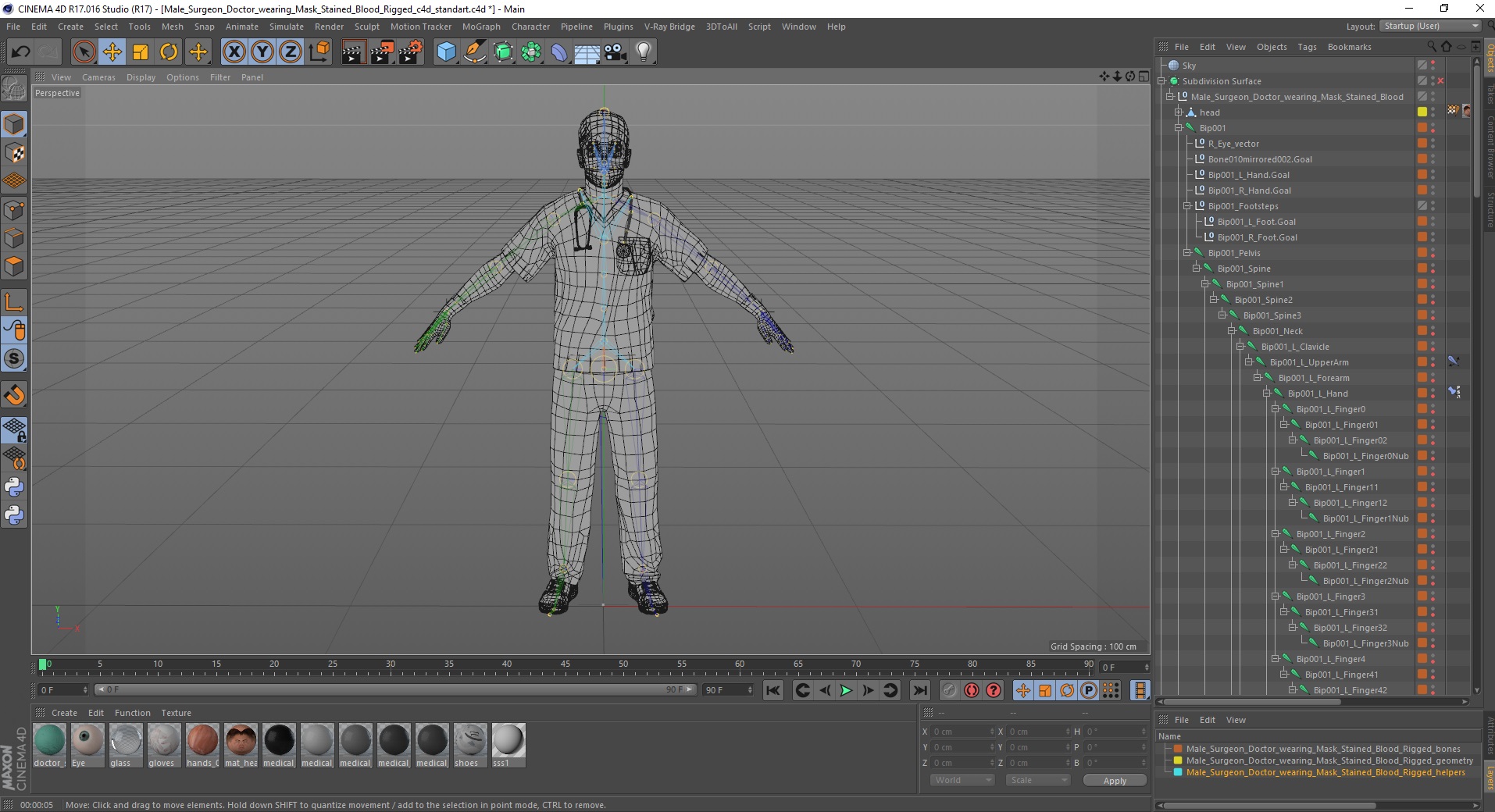 Male Surgeon Doctor wearing Mask Stained Blood Rigged for Cinema 4D 3D