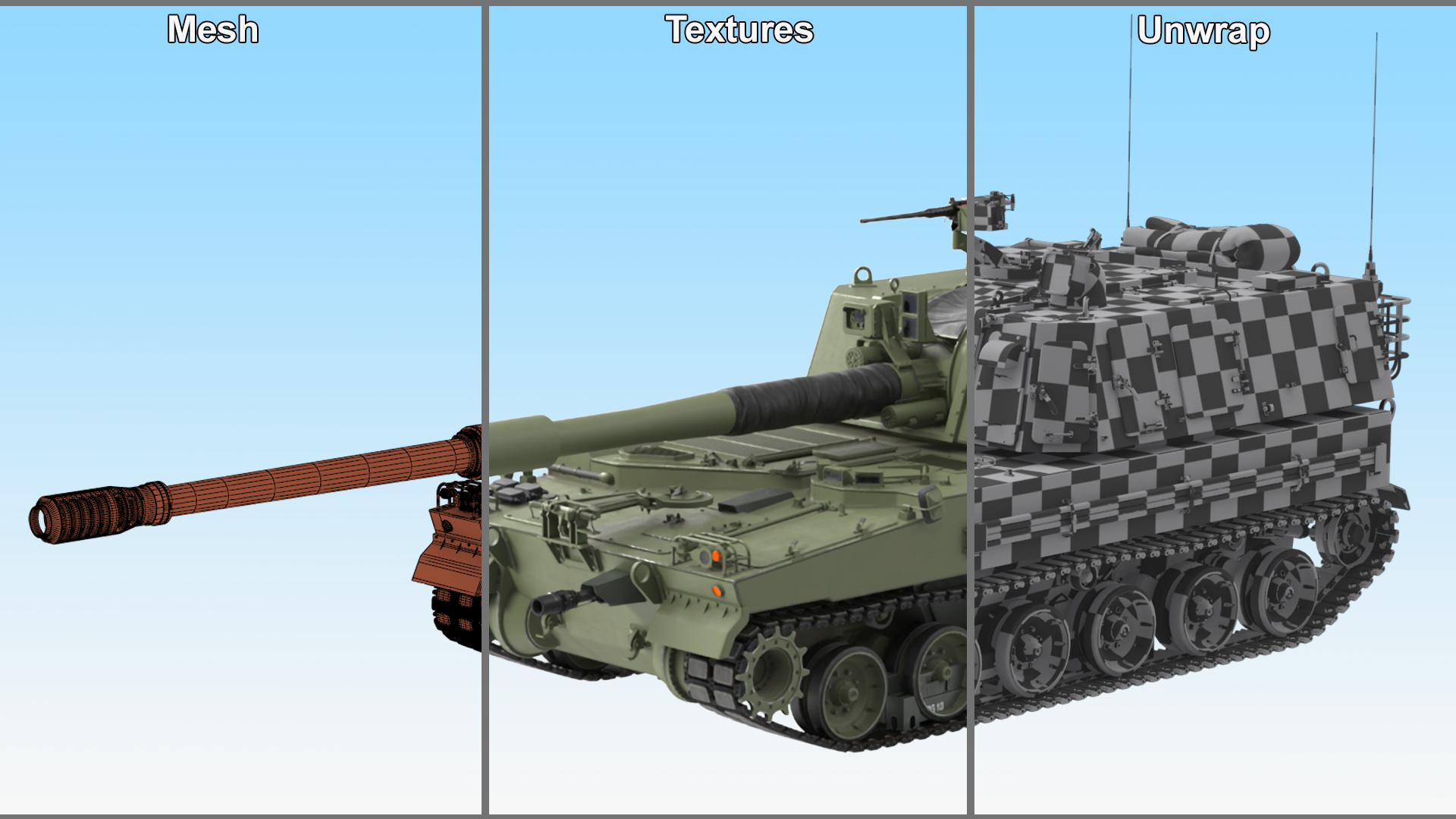Self Propelled Artillery System Rigged for Cinema 4D 3D