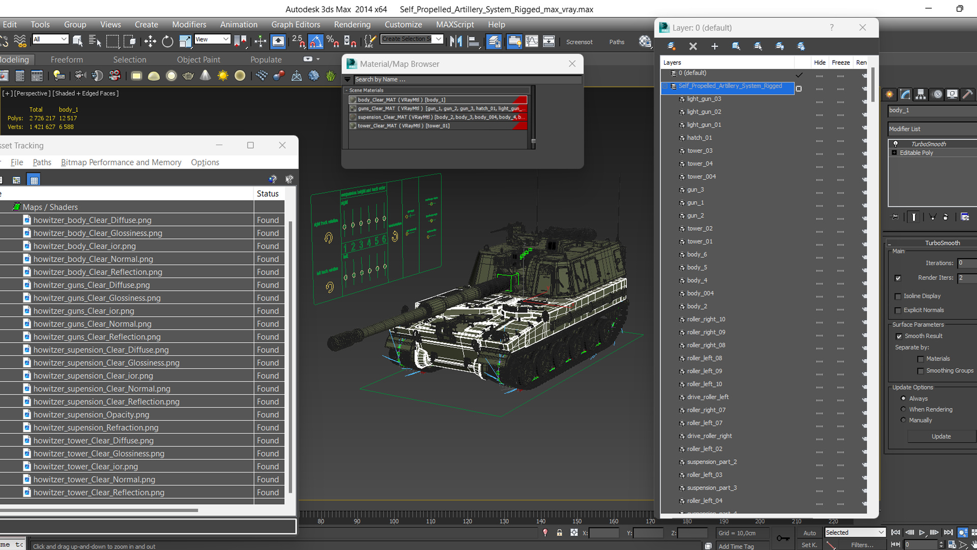 Self Propelled Artillery System Rigged for Cinema 4D 3D