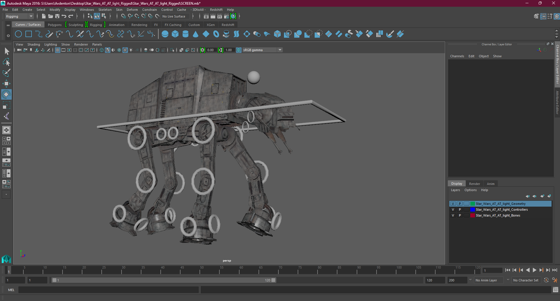 Star Wars AT AT Light Rigged for Maya 3D