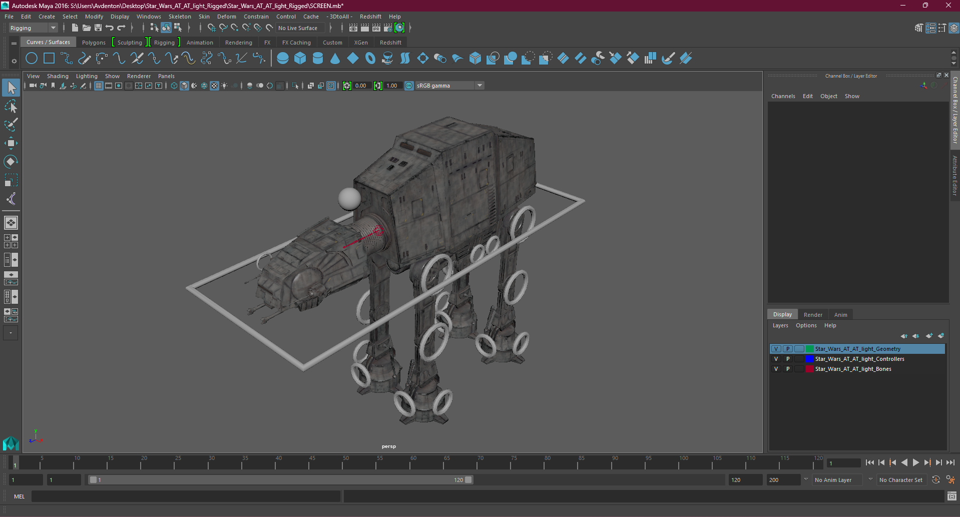 Star Wars AT AT Light Rigged for Maya 3D