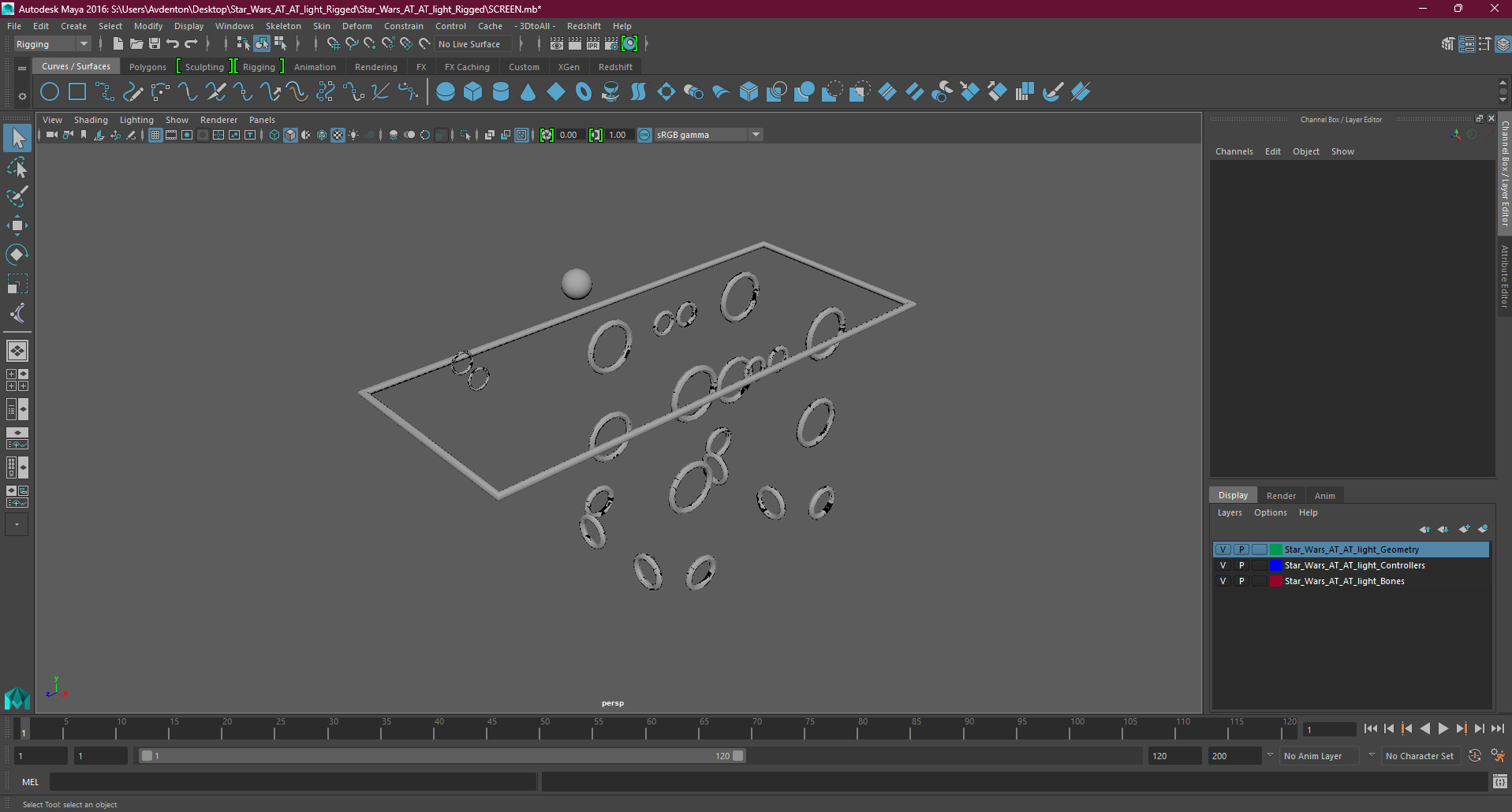Star Wars AT AT Light Rigged for Maya 3D