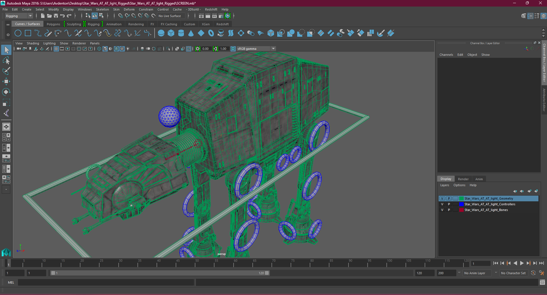 Star Wars AT AT Light Rigged for Maya 3D