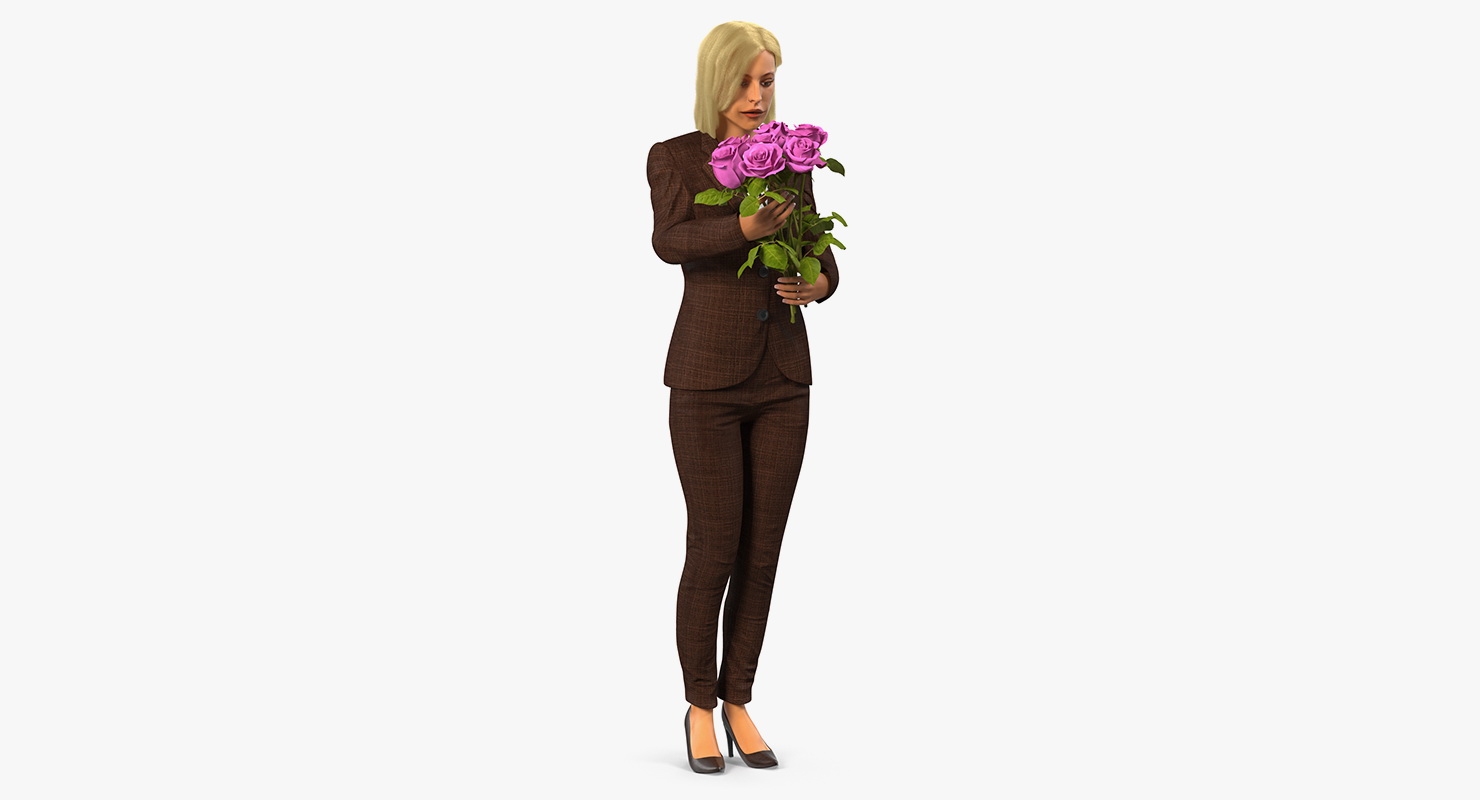 3D Woman With Pink Roses