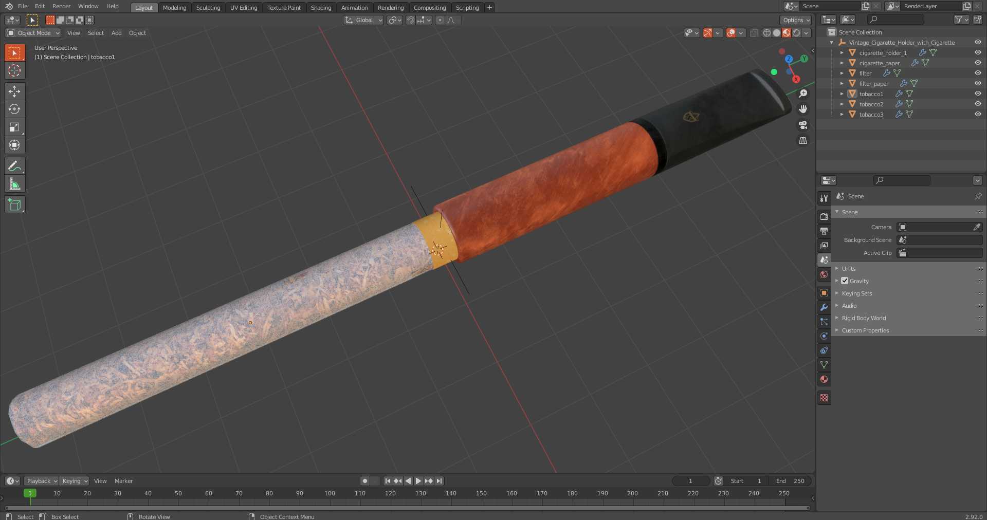 Vintage Cigarette Holder with Cigarette 3D model