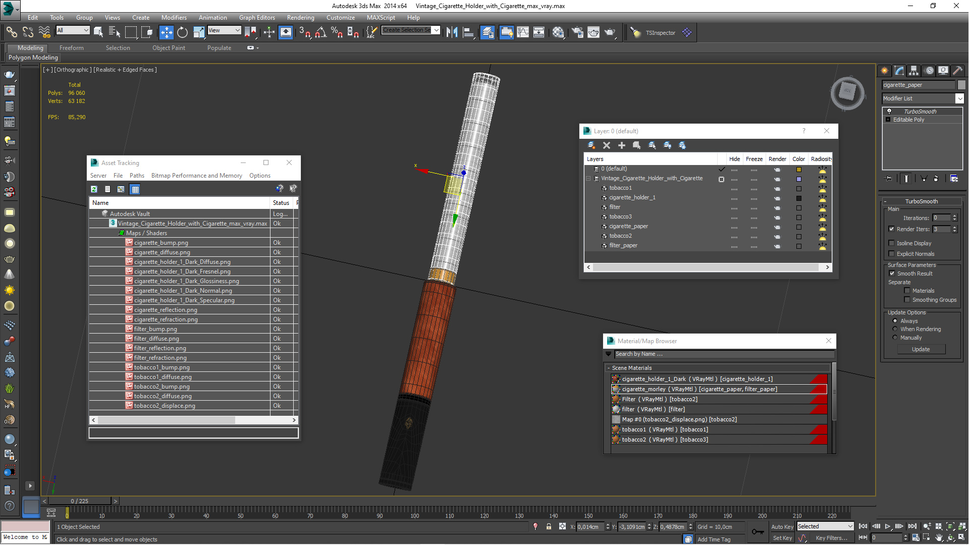 Vintage Cigarette Holder with Cigarette 3D model