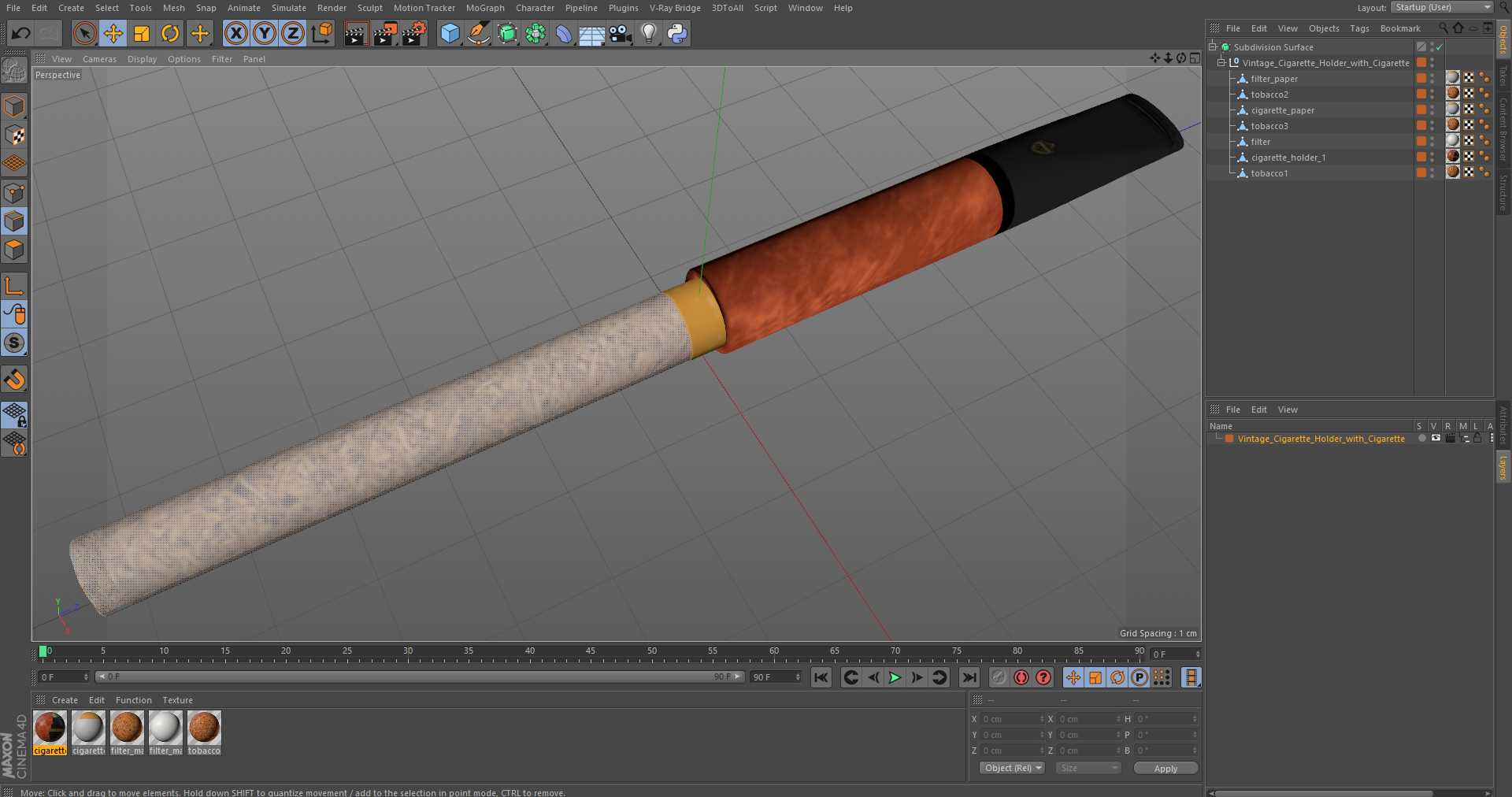 Vintage Cigarette Holder with Cigarette 3D model