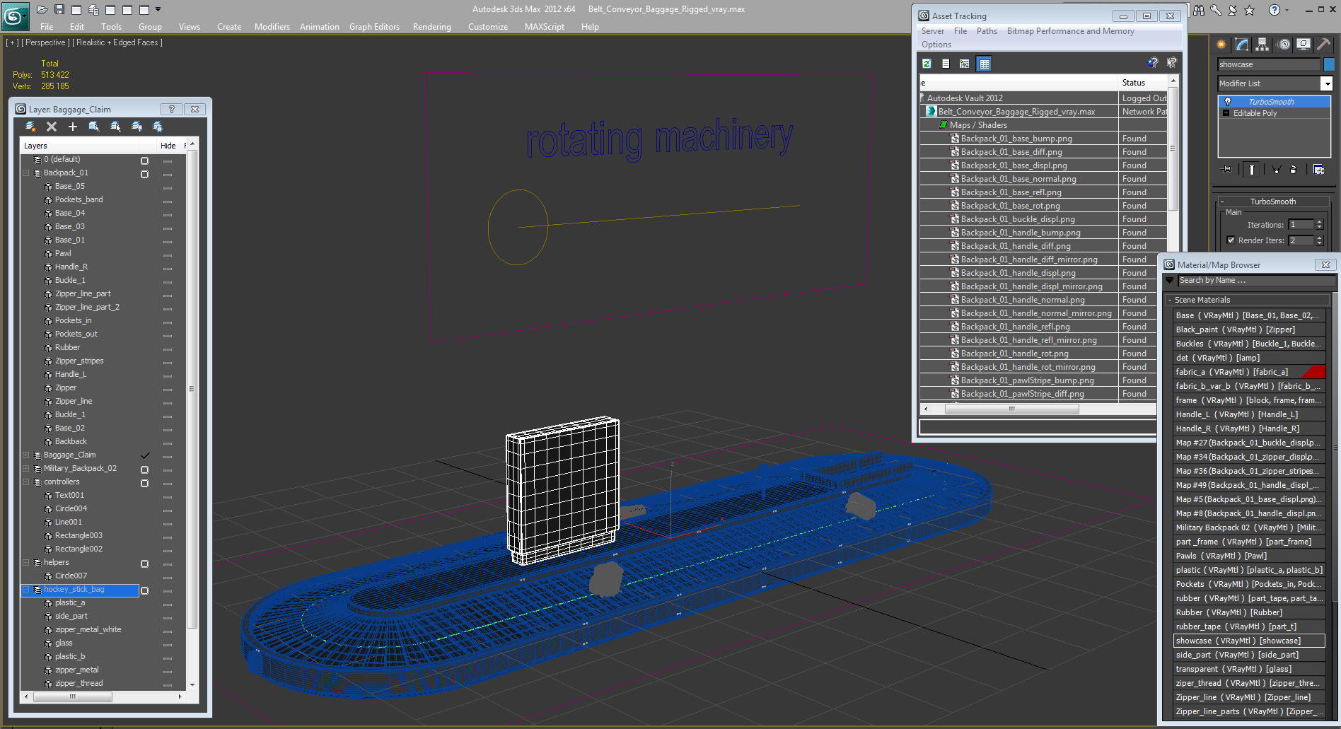 3D Belt Conveyor Baggage Rigged model