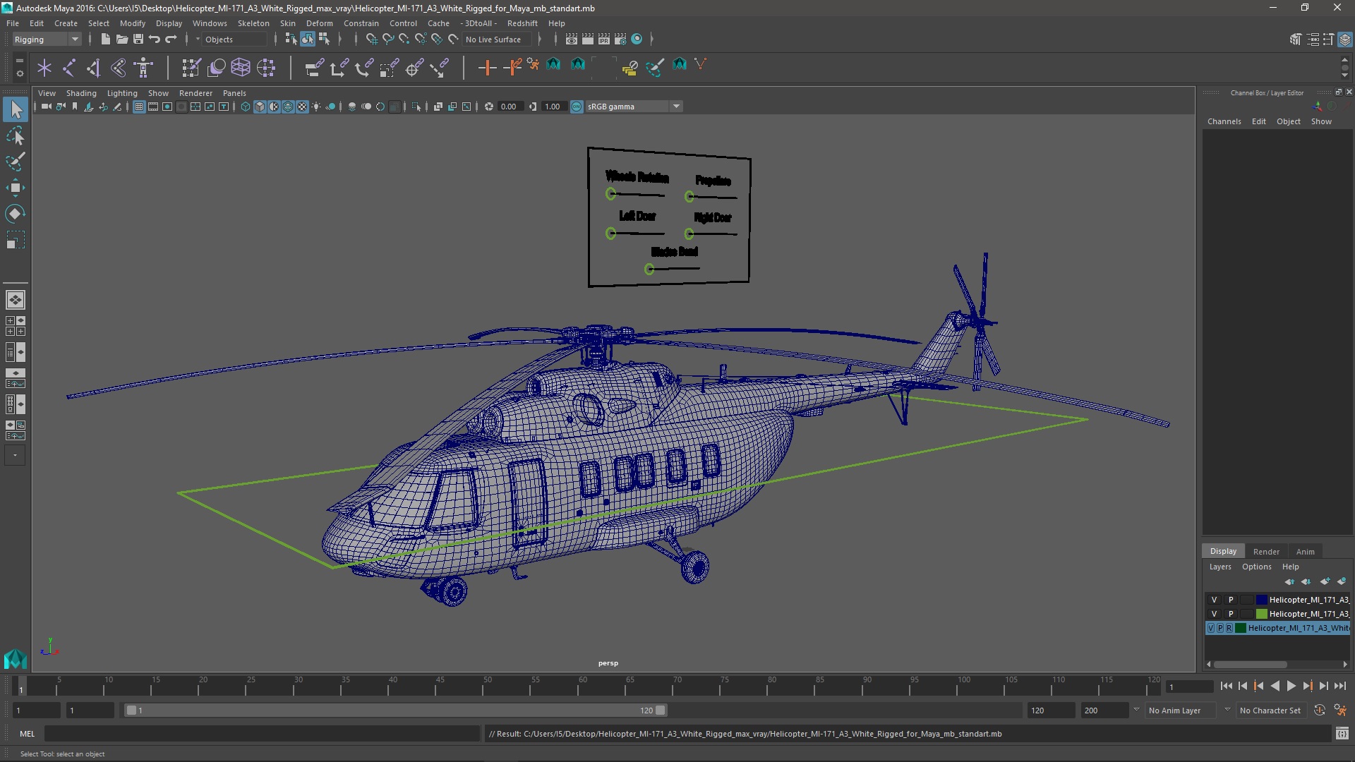 Helicopter MI-171 A3 White Rigged for Maya 3D