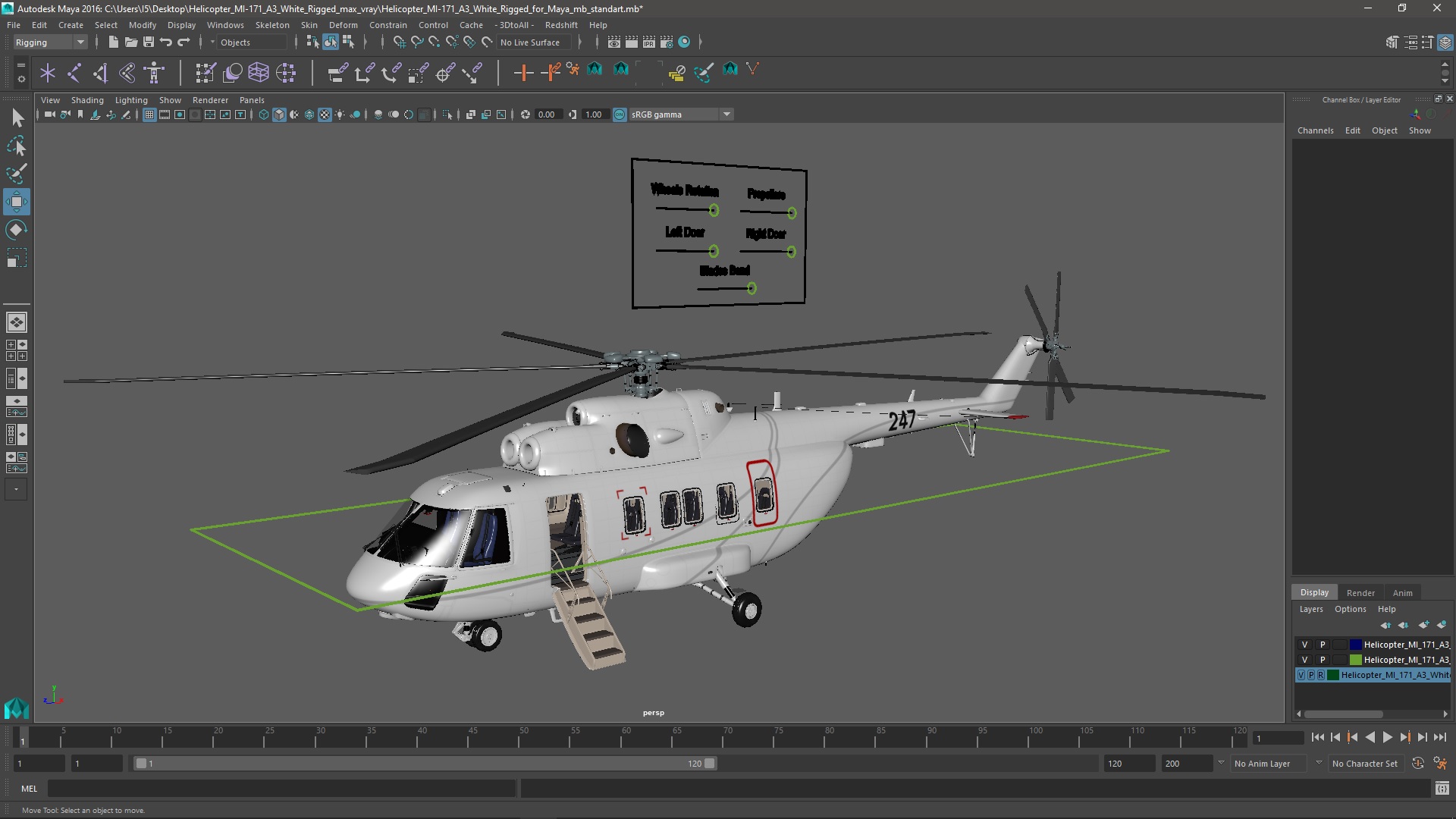 Helicopter MI-171 A3 White Rigged for Maya 3D