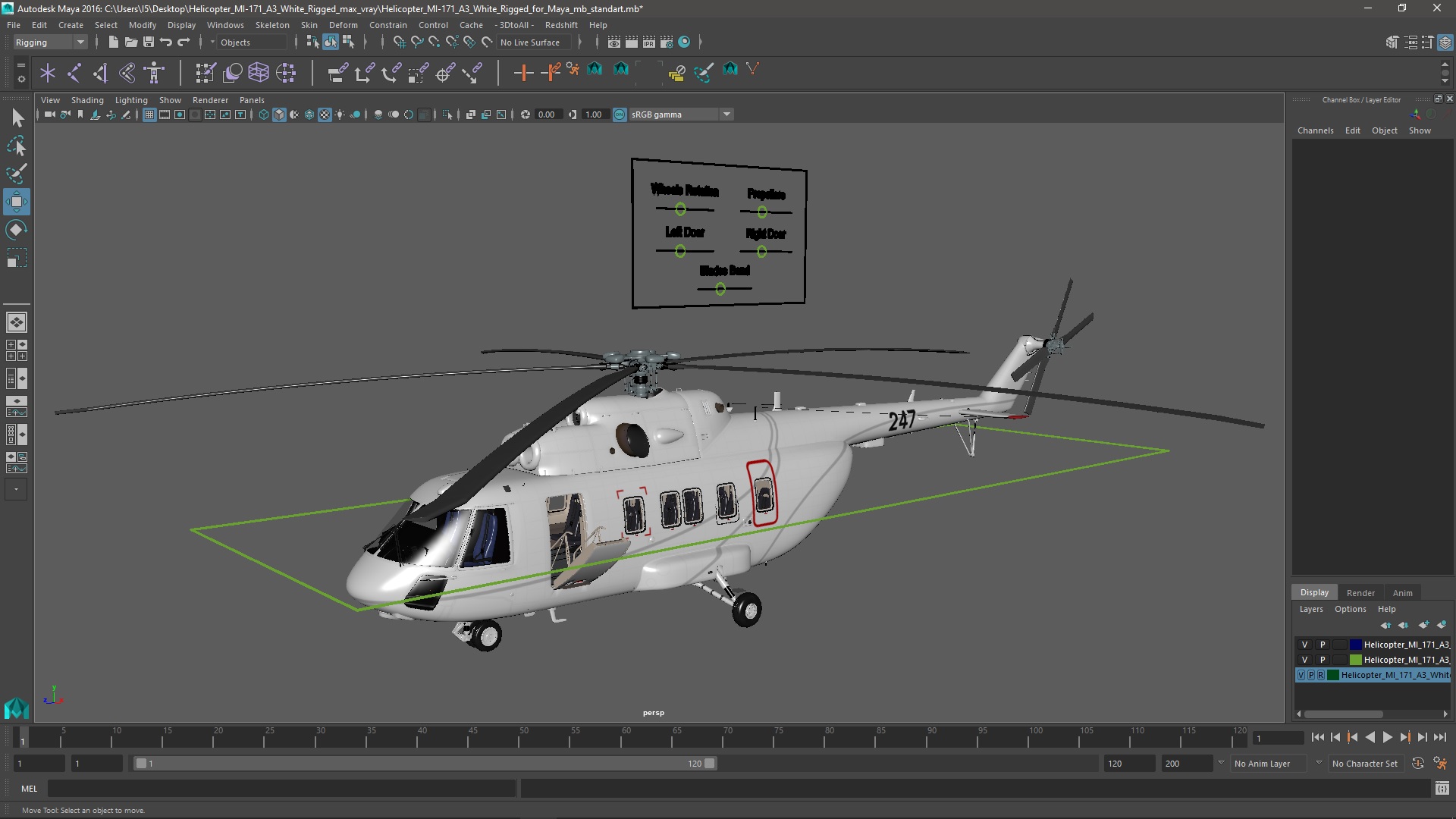 Helicopter MI-171 A3 White Rigged for Maya 3D