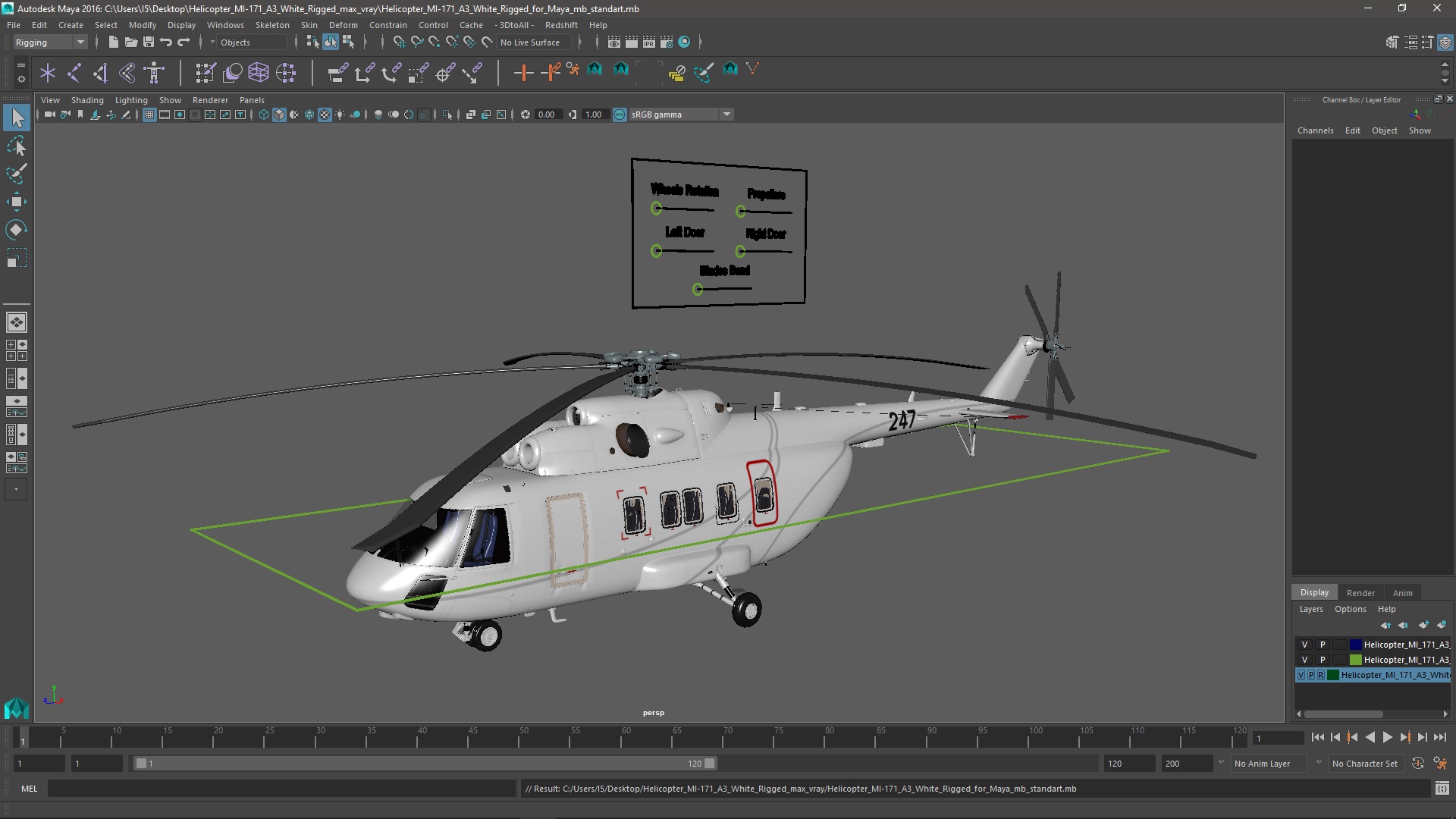 Helicopter MI-171 A3 White Rigged for Maya 3D