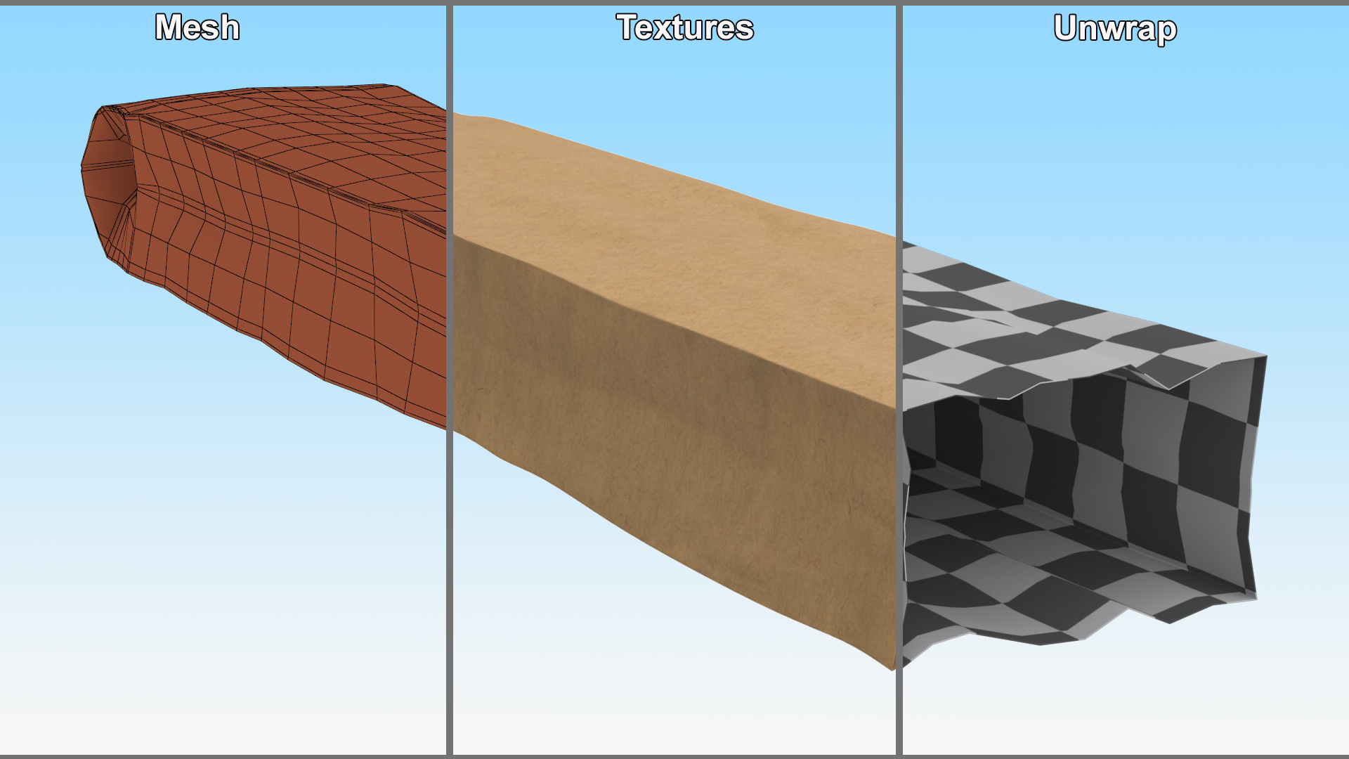 Kraft Paper Bag for Baguette Empty 3D model